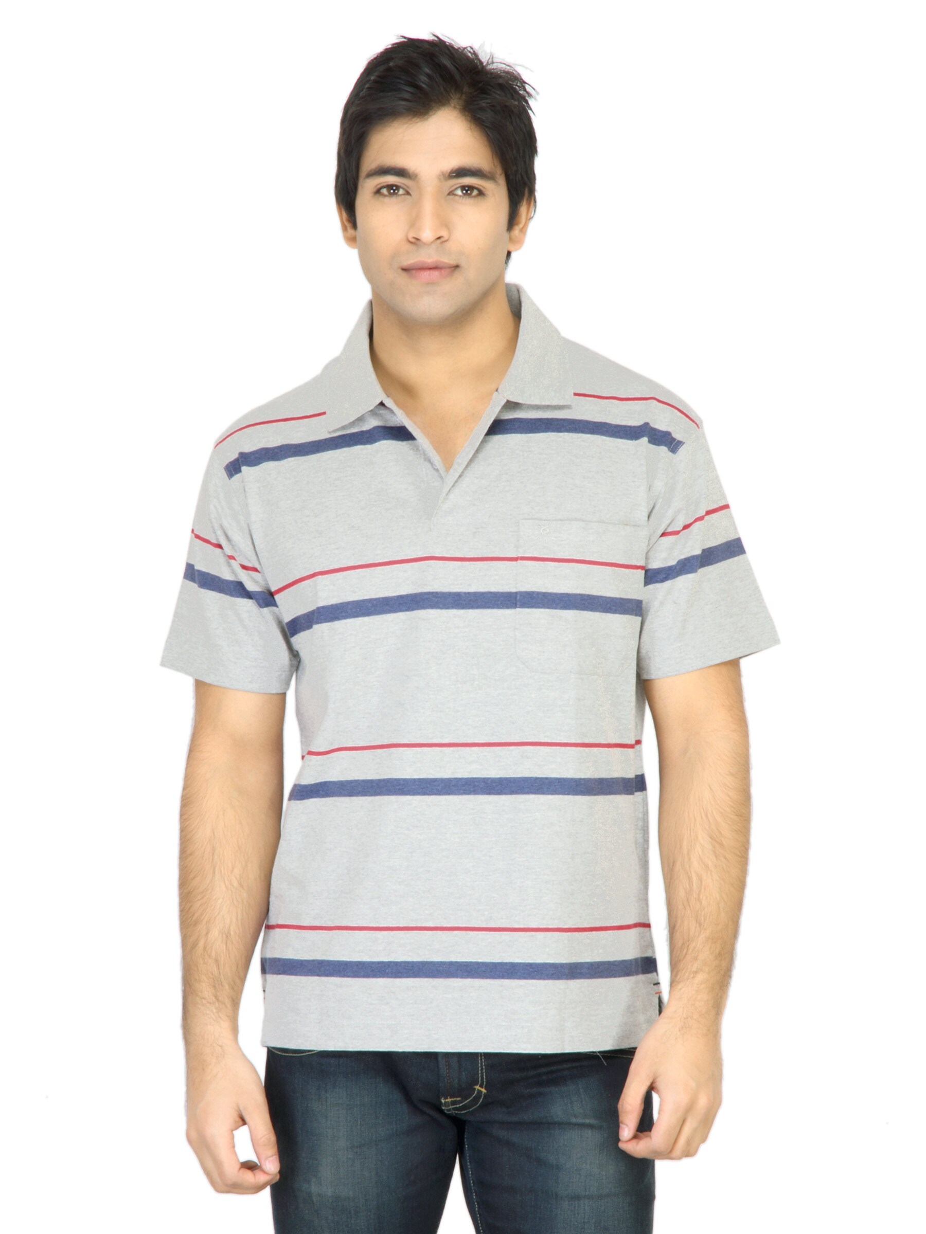 Classic Polo Men Striped Grey Tshirt