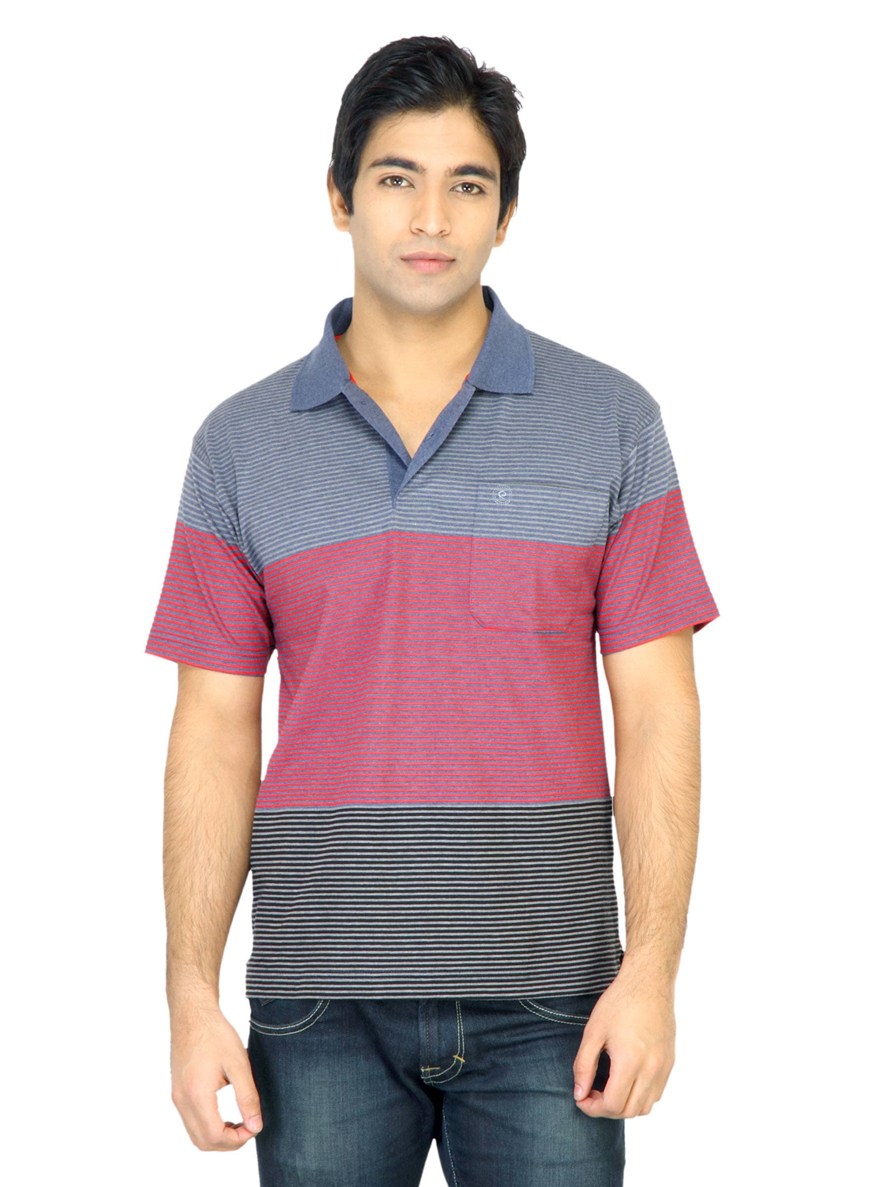 Classic Polo Men Striped Blue Tshirt