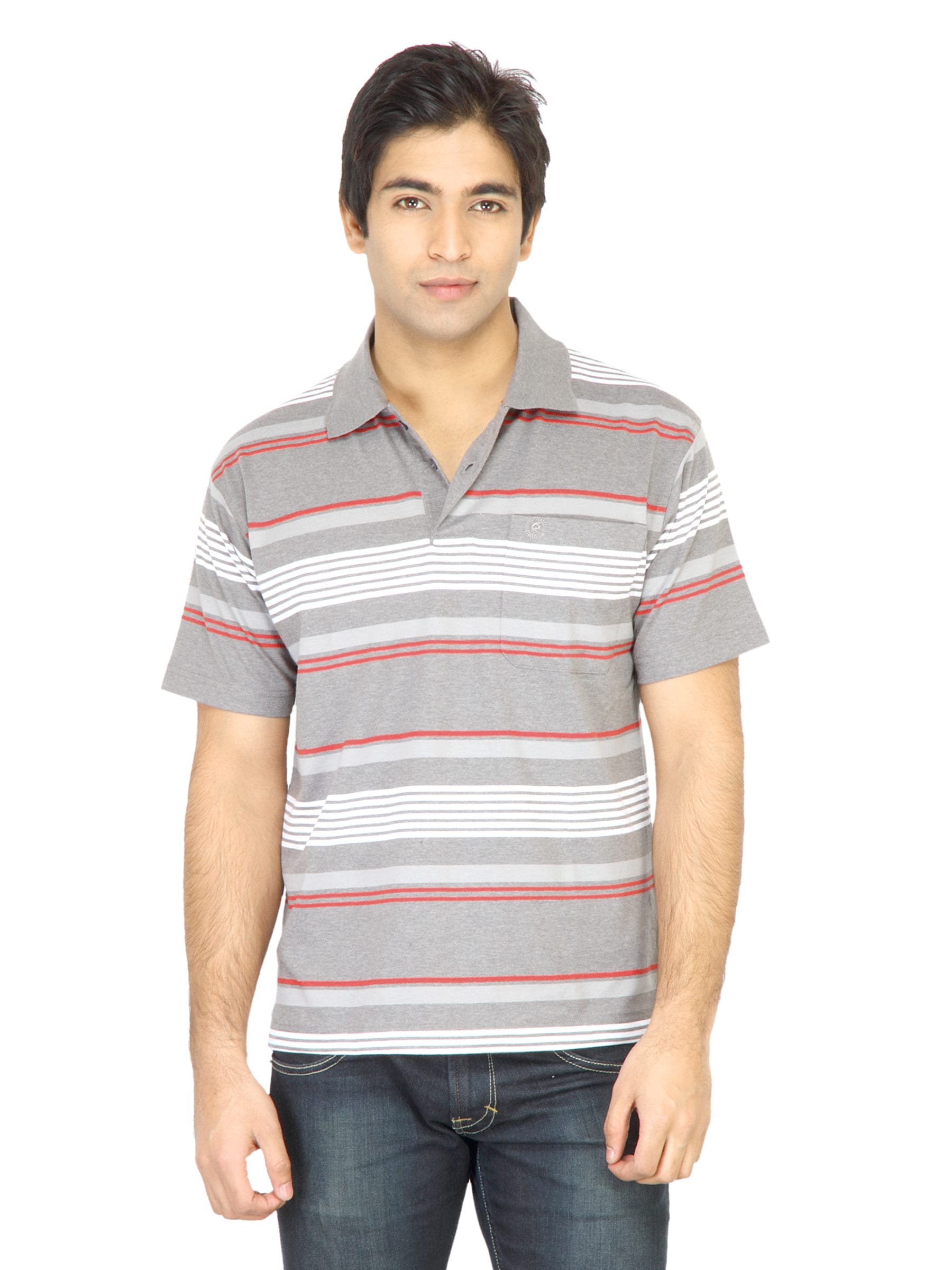 Classic Polo Men Striped Grey Tshirt