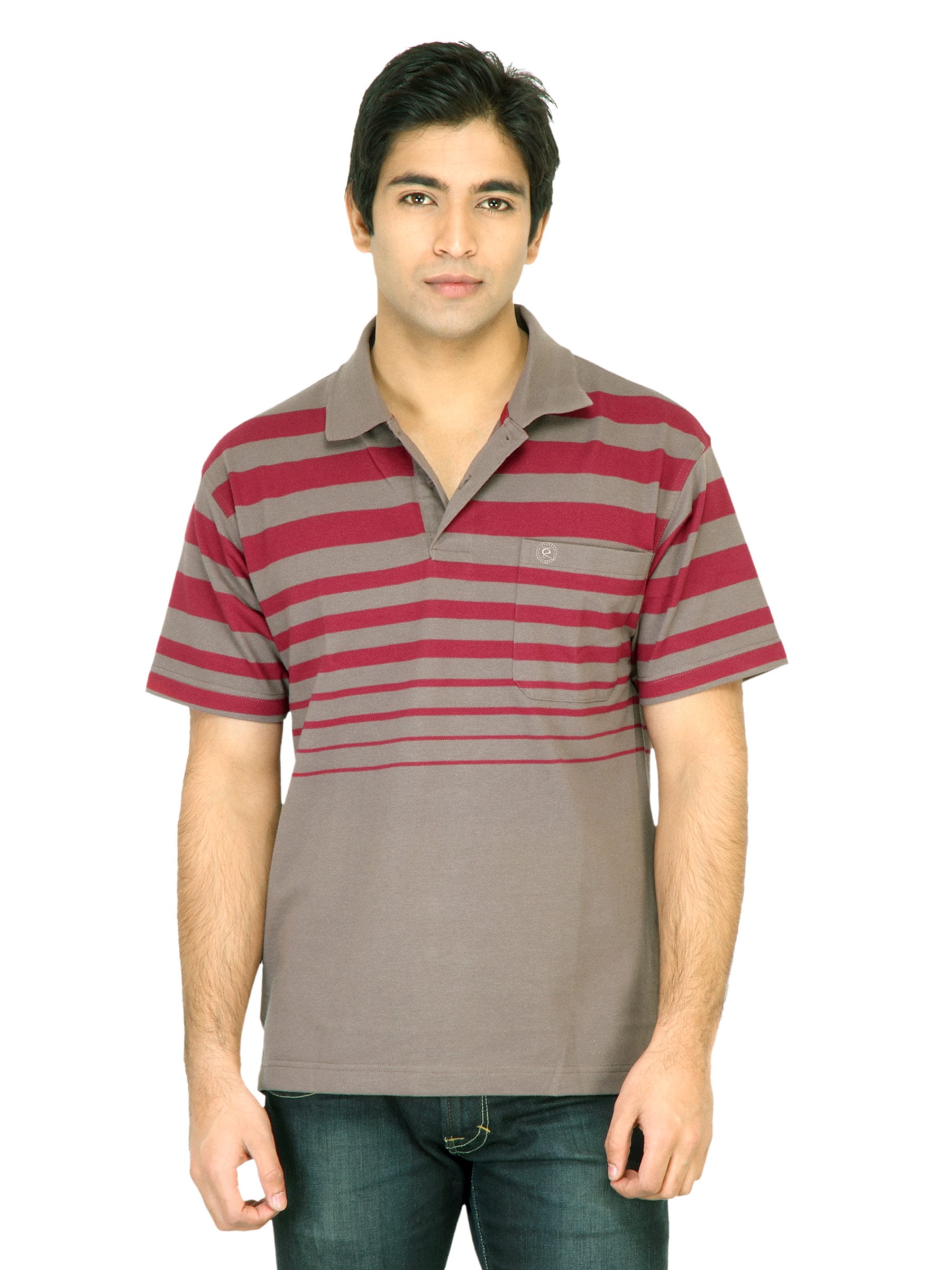 Classic Polo Men Striped Maroon Tshirt