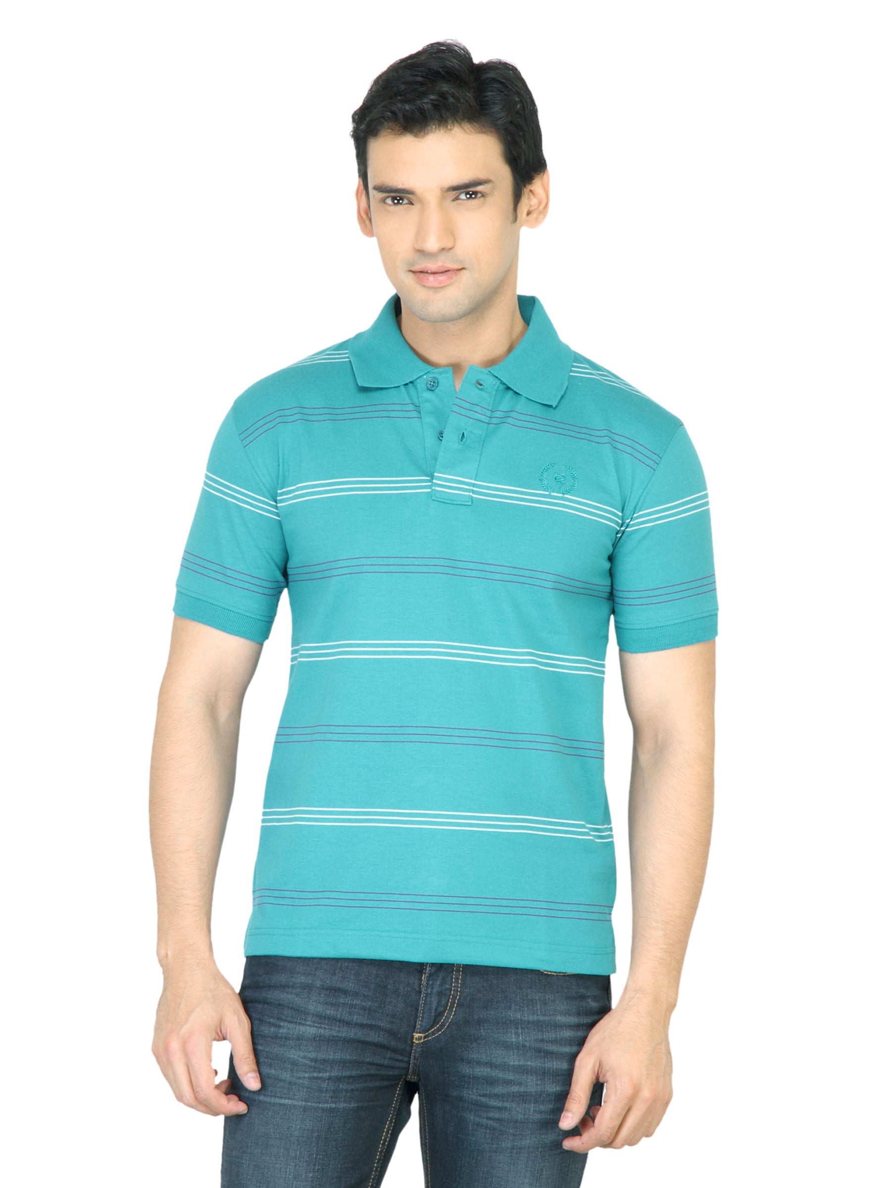 Classic Polo Men Striped Turquoise Blue Tshirt