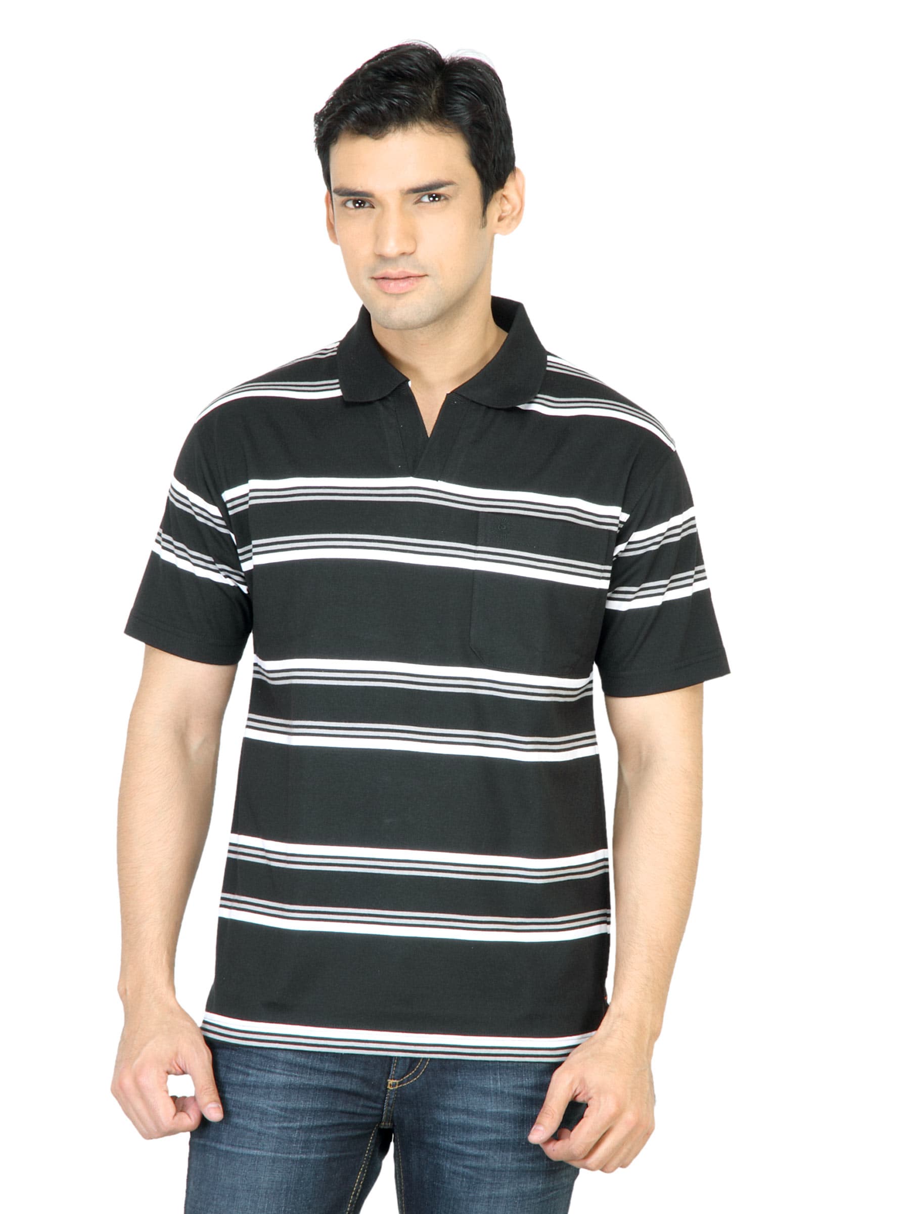 Classic Polo Men Striped Black Tshirt