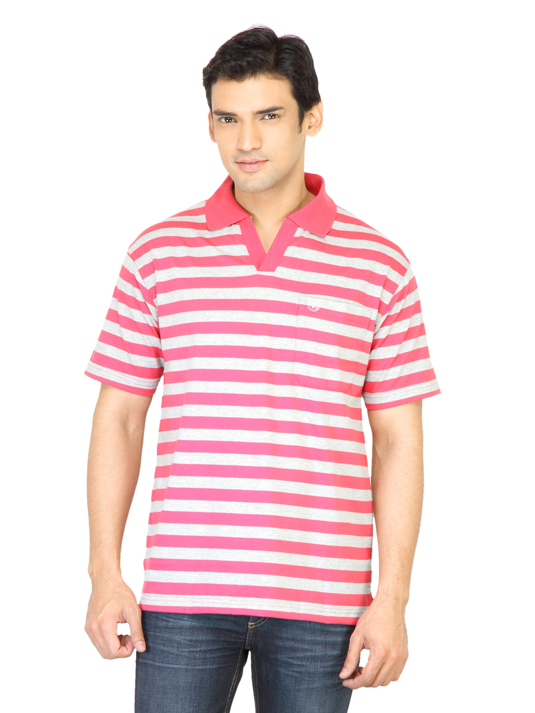 Classic Polo Men Striped Pink Tshirt