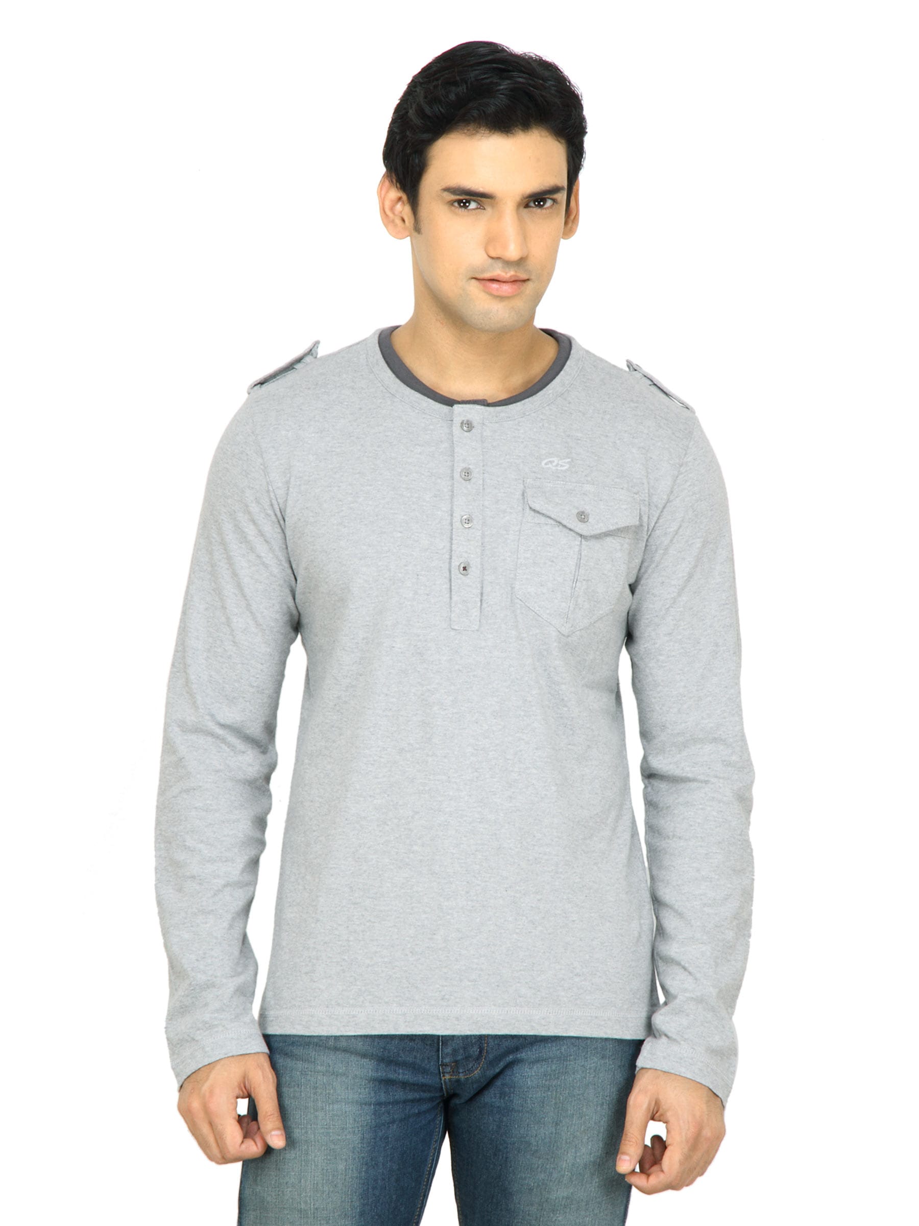 s.Oliver Men Solid Grey Tshirt