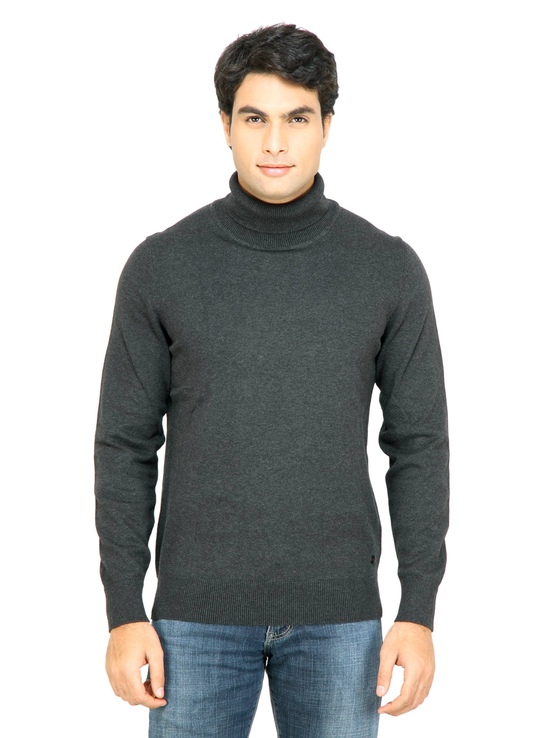 s.Oliver Men Solid Charcoal Sweater