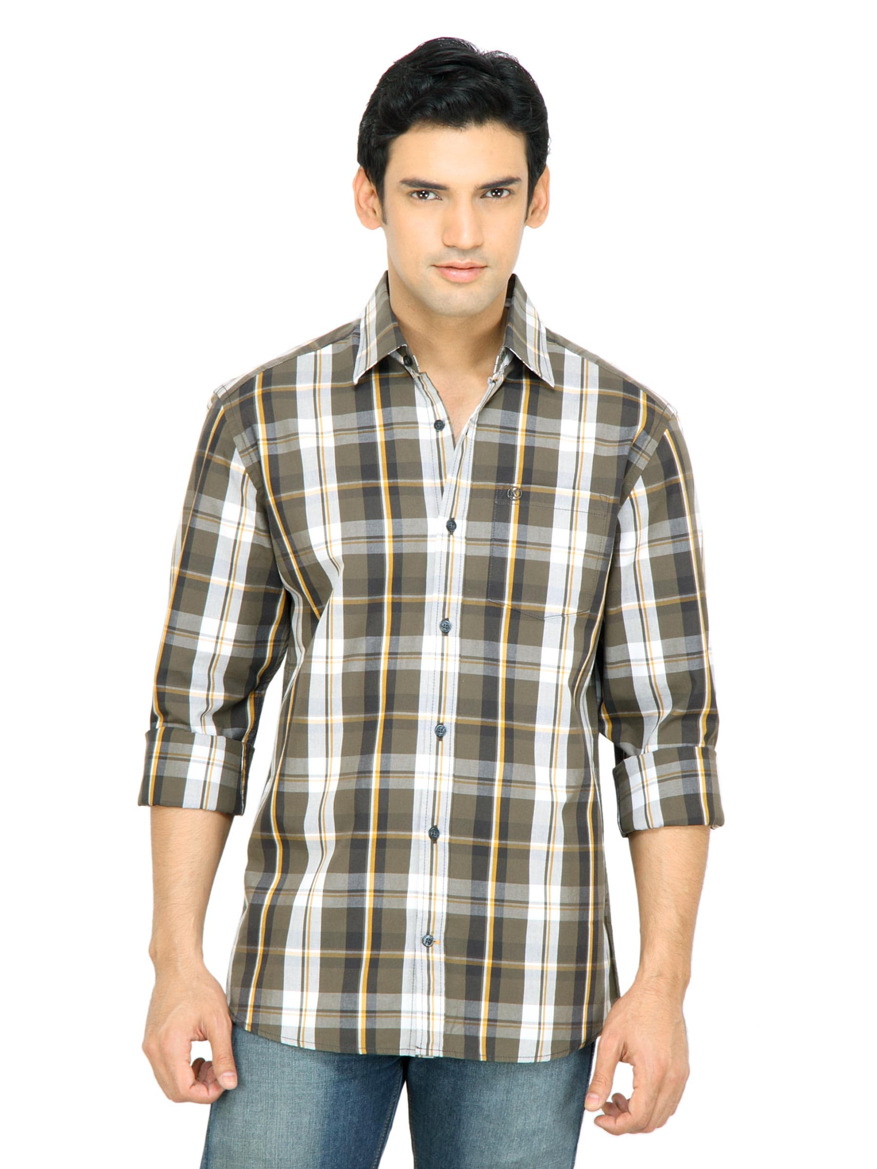 s.Oliver Men Check Olive Shirt