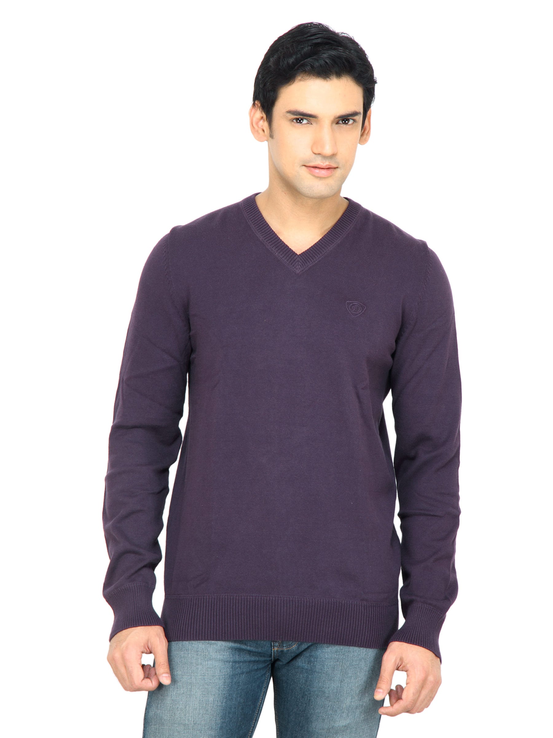 s.Oliver Men Solid Purple Sweater