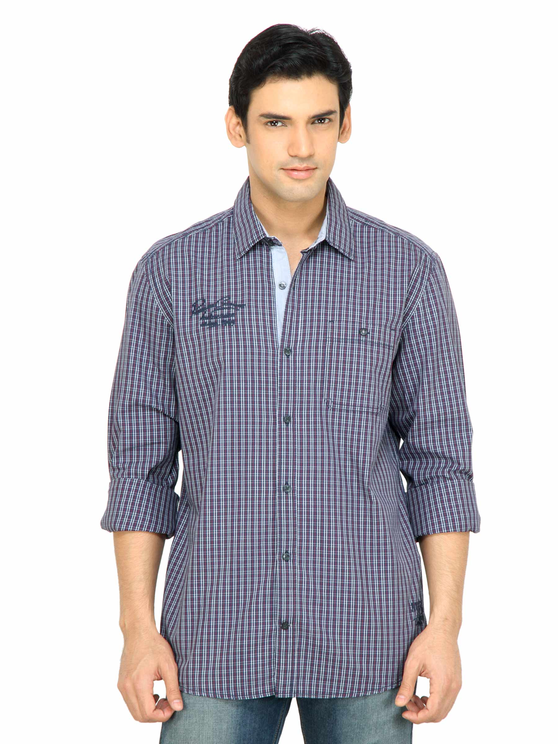 s.Oliver Men Check Navy Blue Shirt