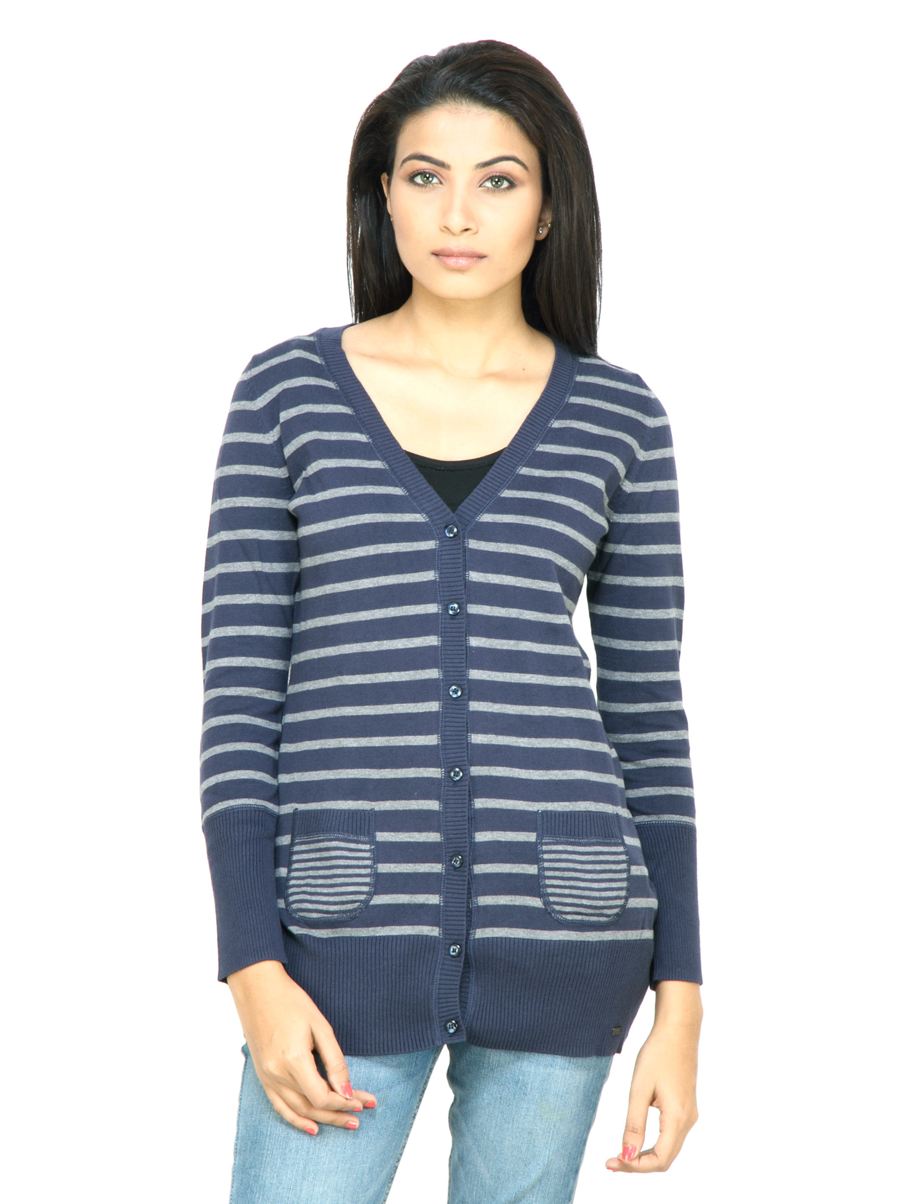 s.Oliver Women Stripes Navy Blue Sweater