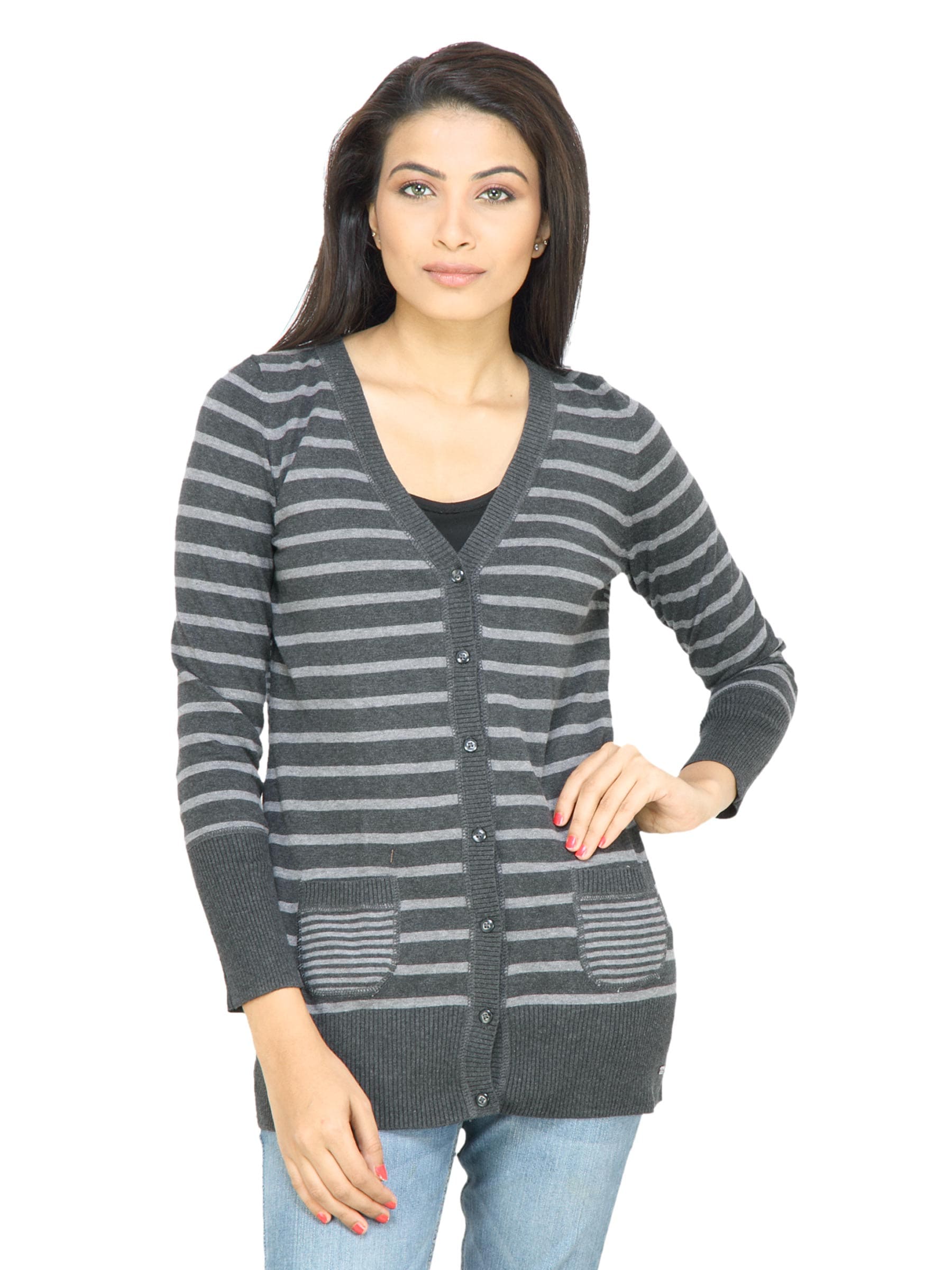 s.Oliver Women Stripes Grey Sweater