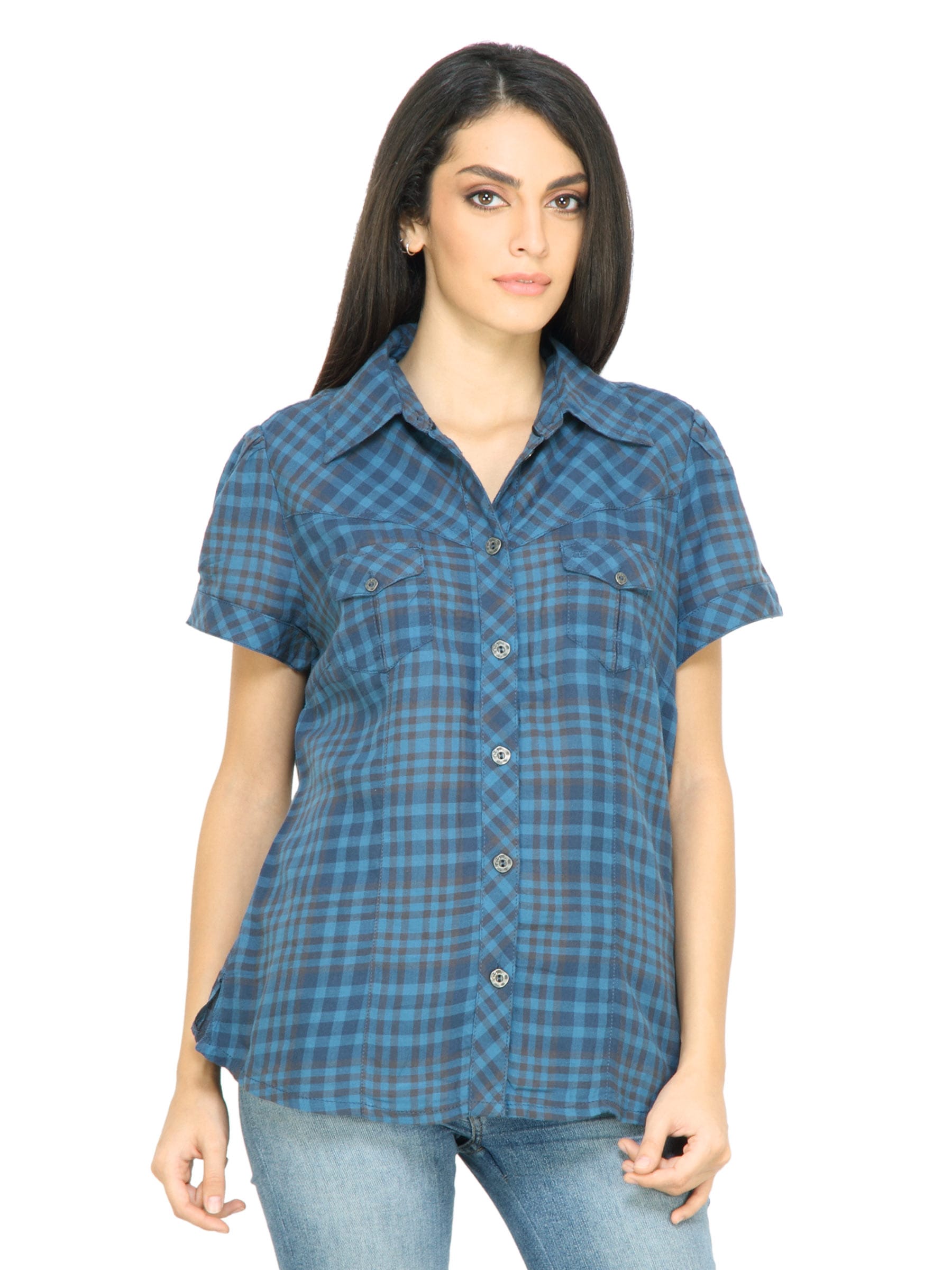 s.Oliver Women Check Blue Shirt