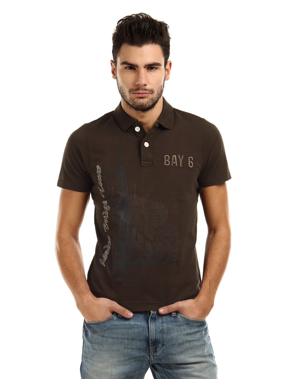 Basics Men Brown Polo T-shirt