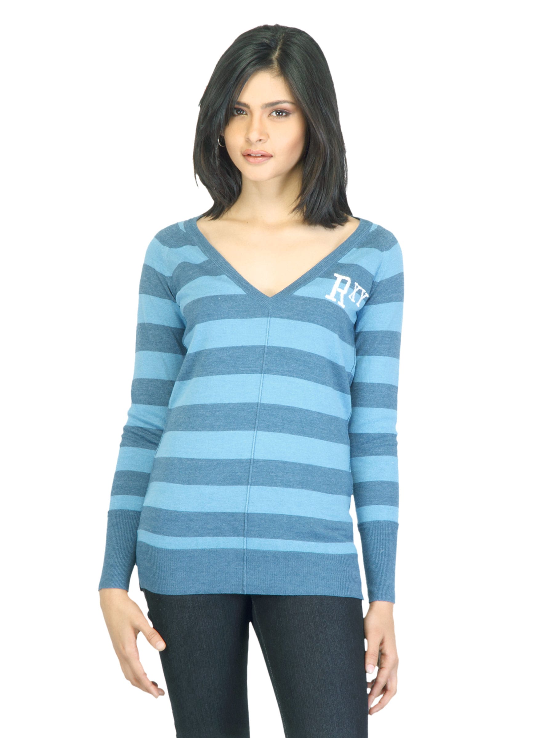 Roxy Women Blue Striped Sweater