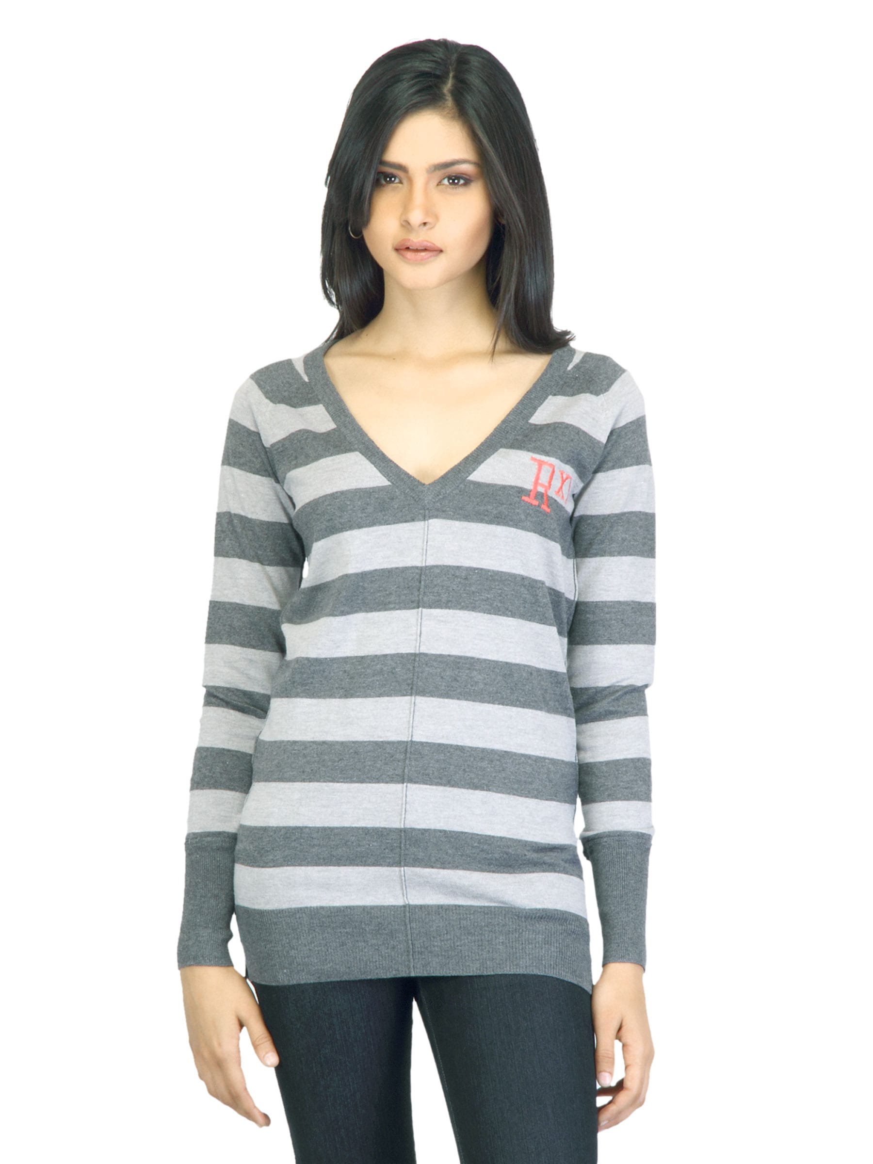 Roxy Women Grey Striped Sweater