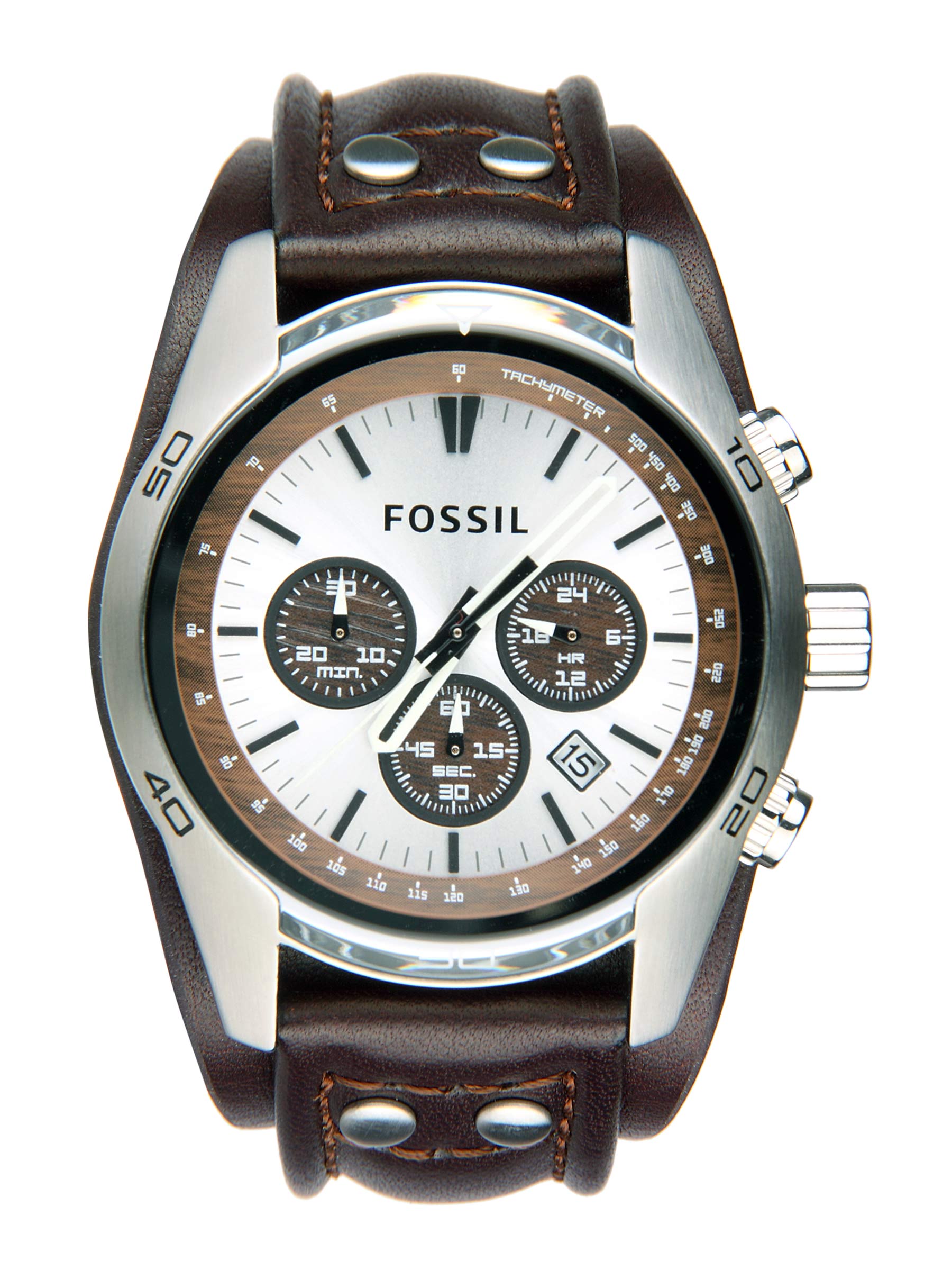 Fossil Men Silver & Brown Dial Chronograph Watch CH2565