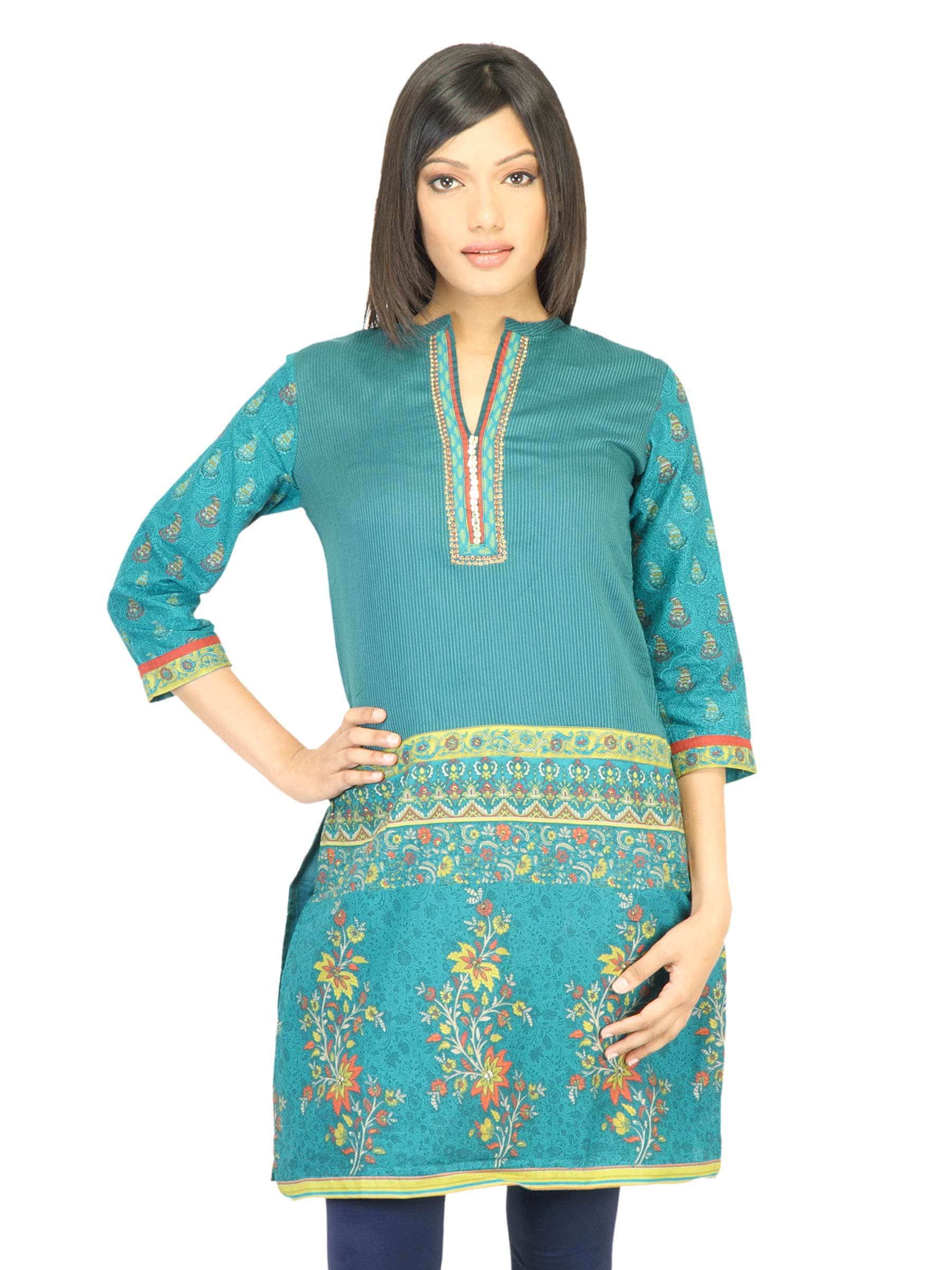 BIBA Women Printed Green Kurta