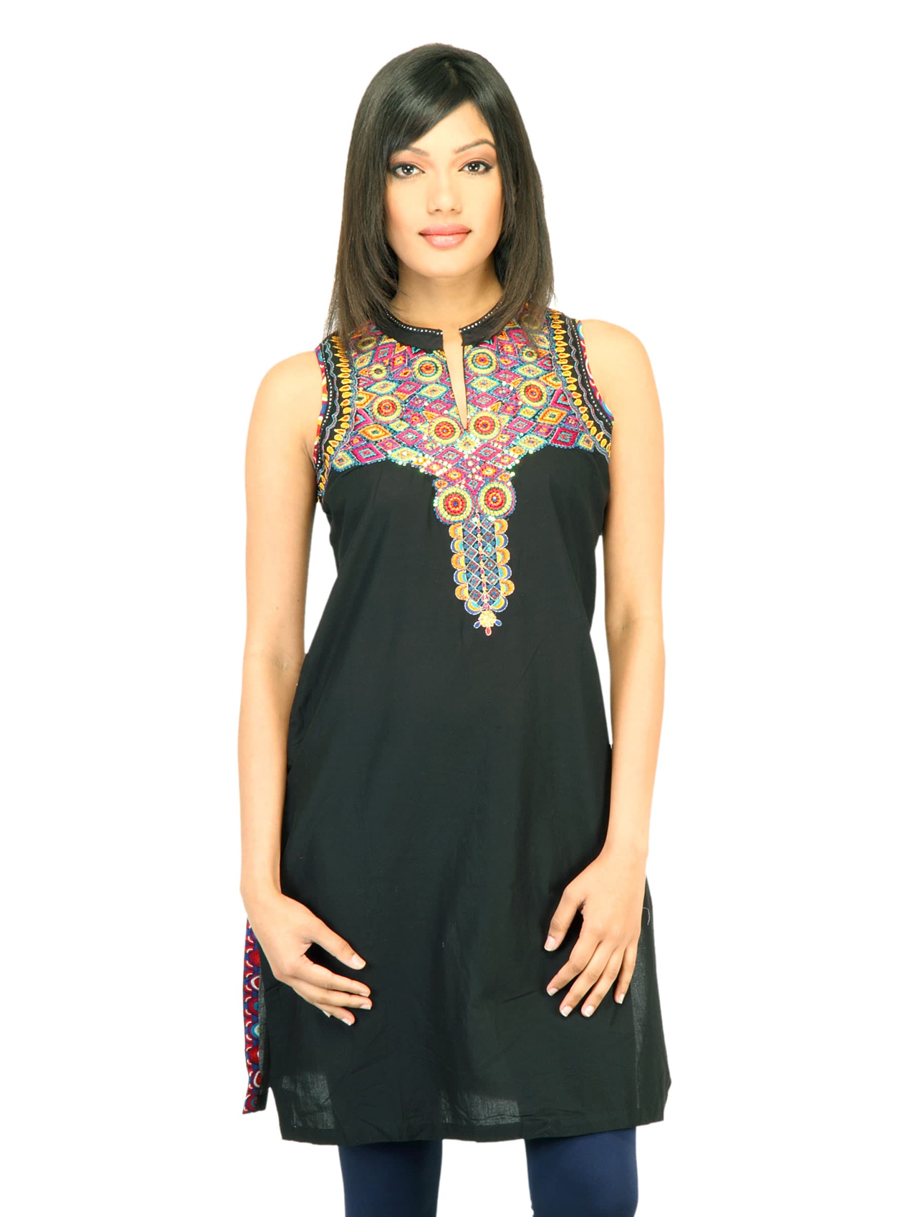 BIBA Women Solid Black Kurta