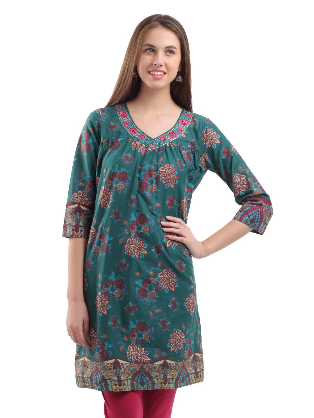 BIBA Women Teal Printed Kurta