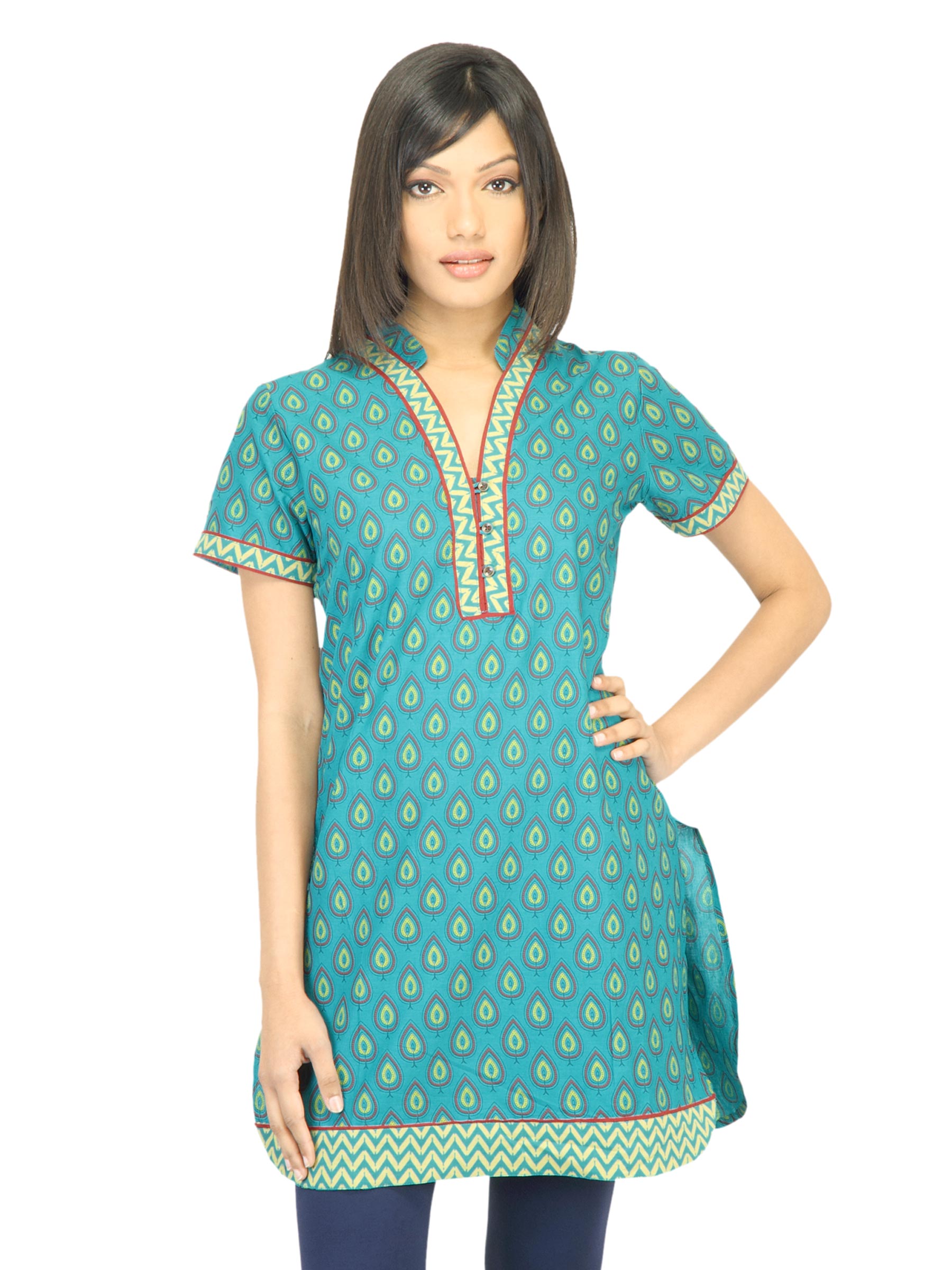 BIBA Women Printed Sea Blue Kurta