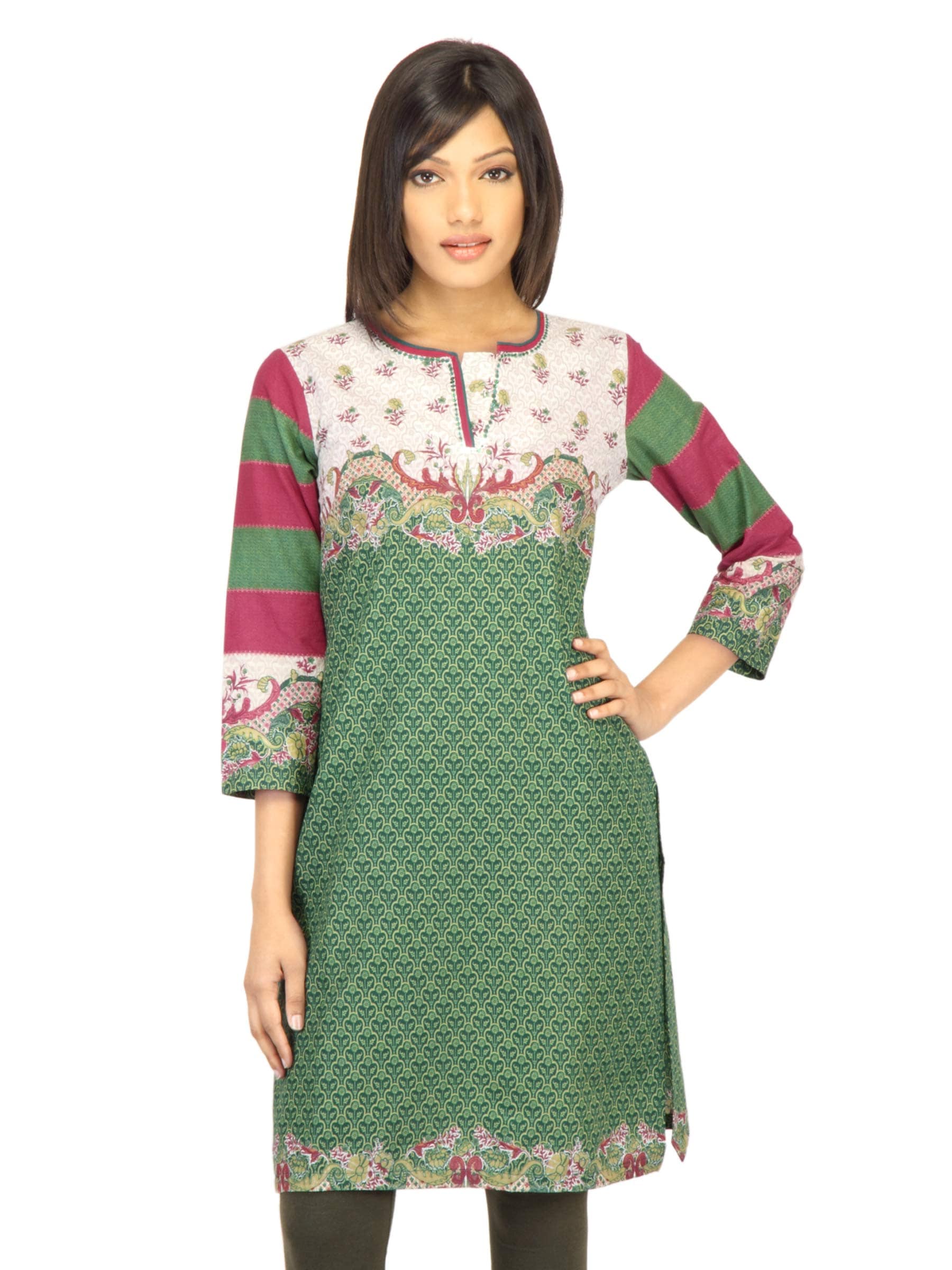 BIBA Women Printed Green Kurta