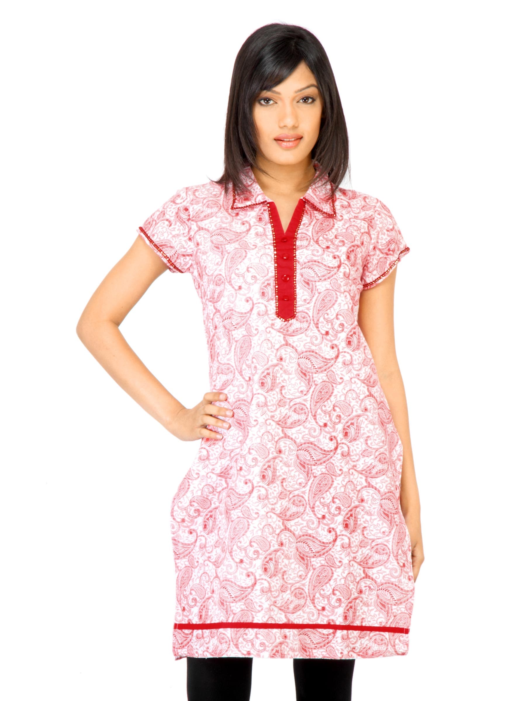 Vishudh Women Printed  White and Red Kurta