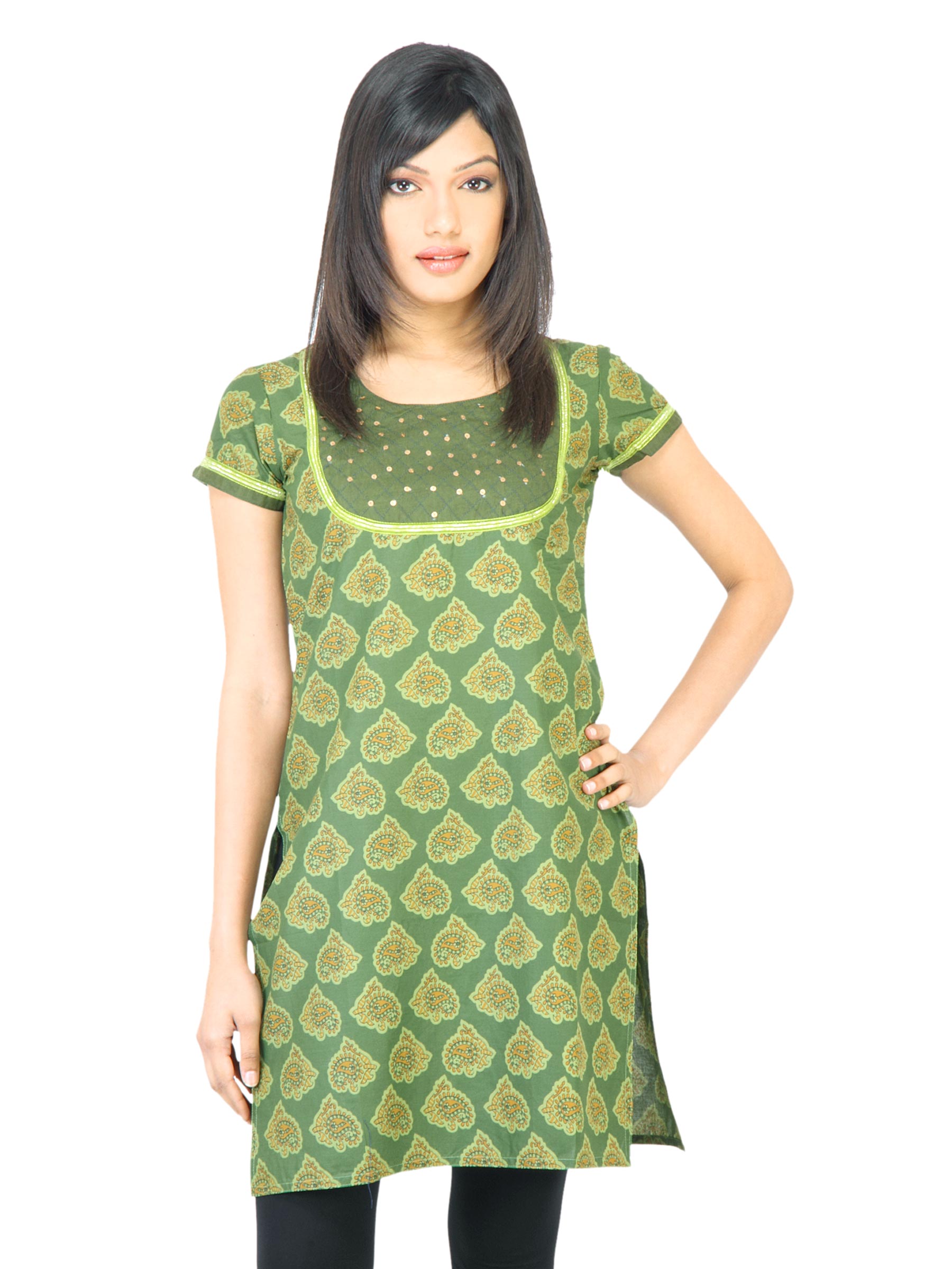 Vishudh Women Printed Green Kurta