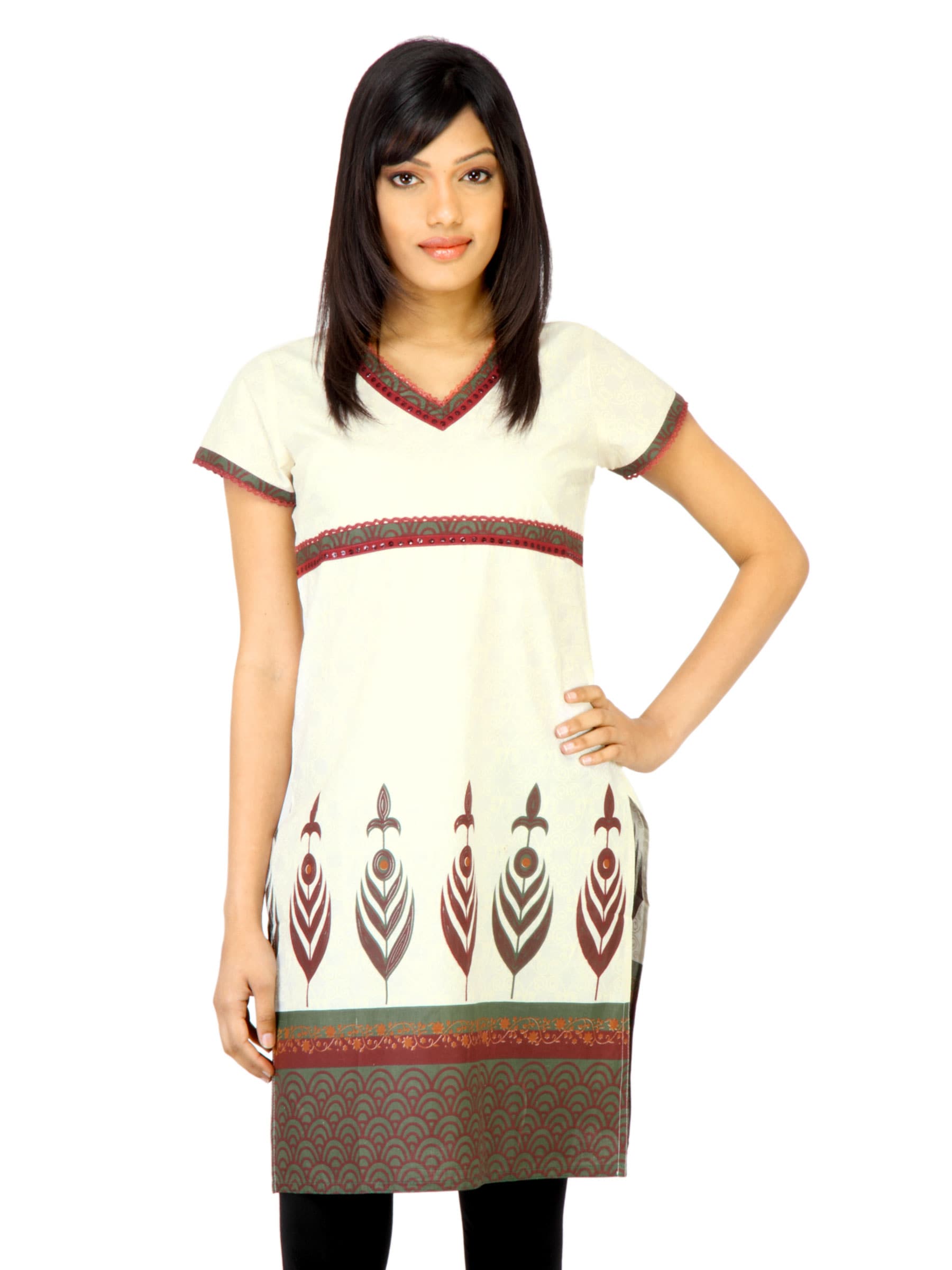 Vishudh Women Self Printed Cream Kurta