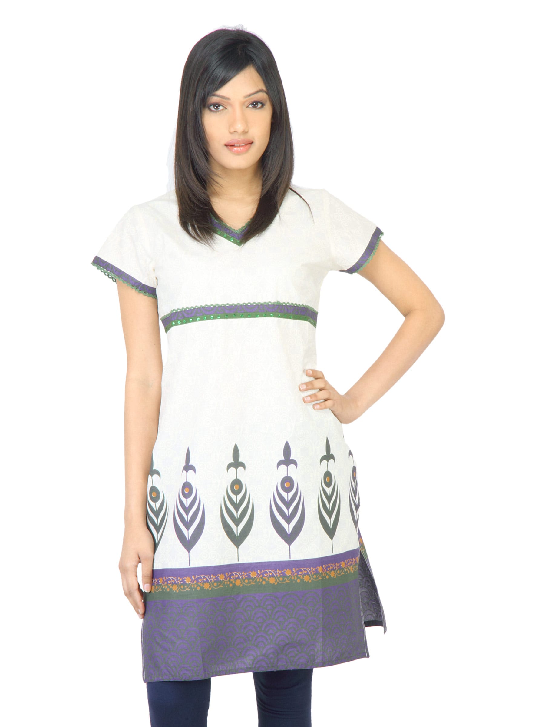 Vishudh Women Printed Cream Kurta