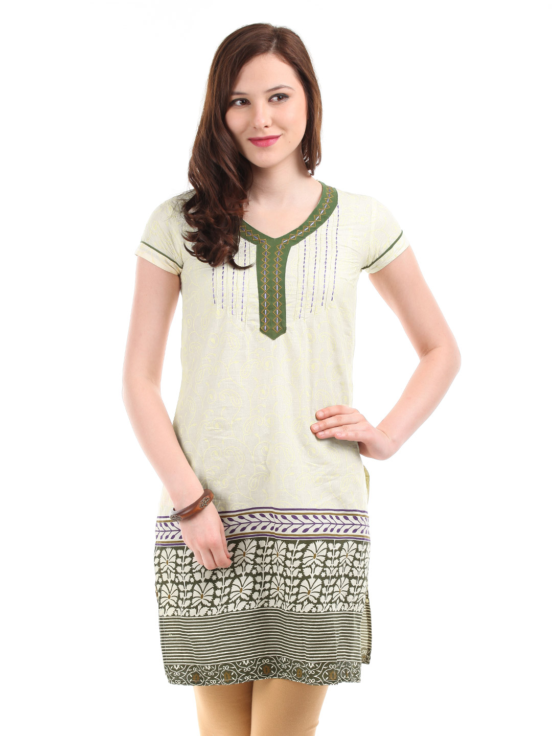 Vishudh Women Cream Printed Kurta