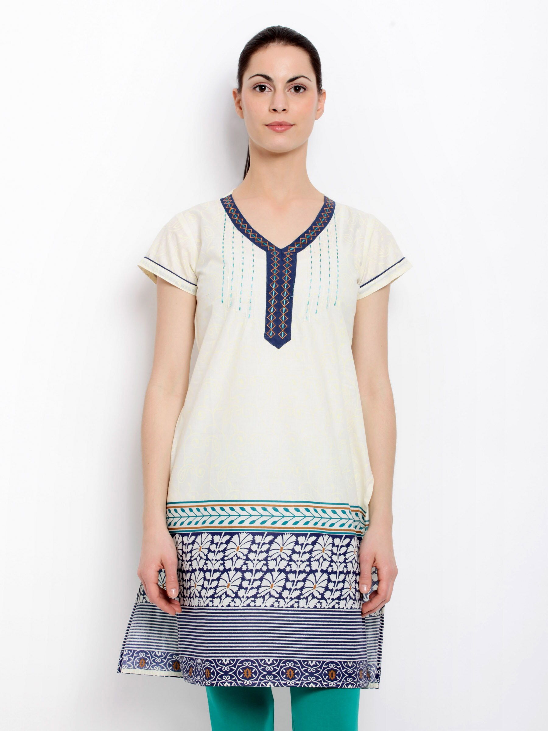 Vishudh Women Cream Printed Kurta