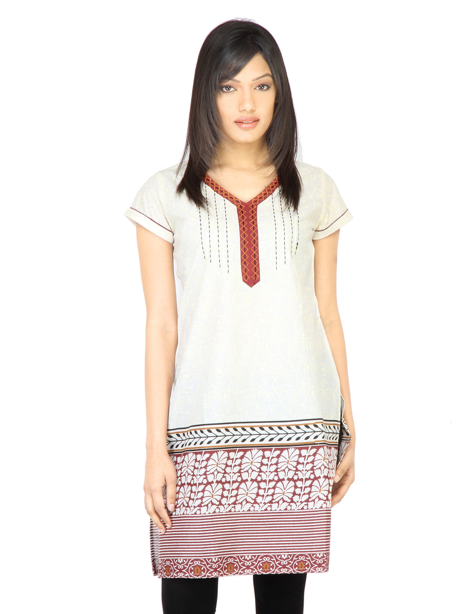 Vishudh Women Self Printed Cream Kurta