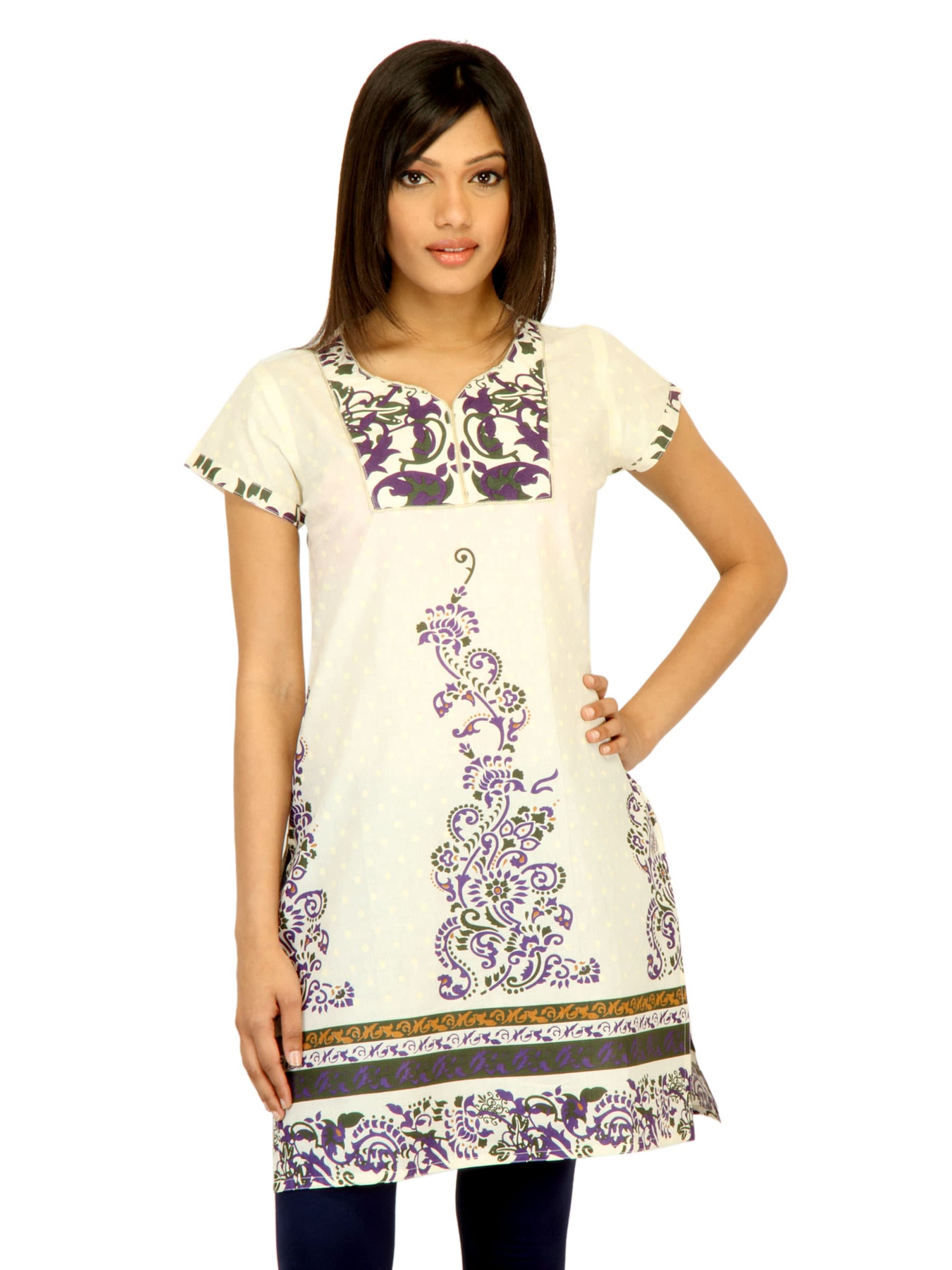 Vishudh Women Self Printed Cream Kurta