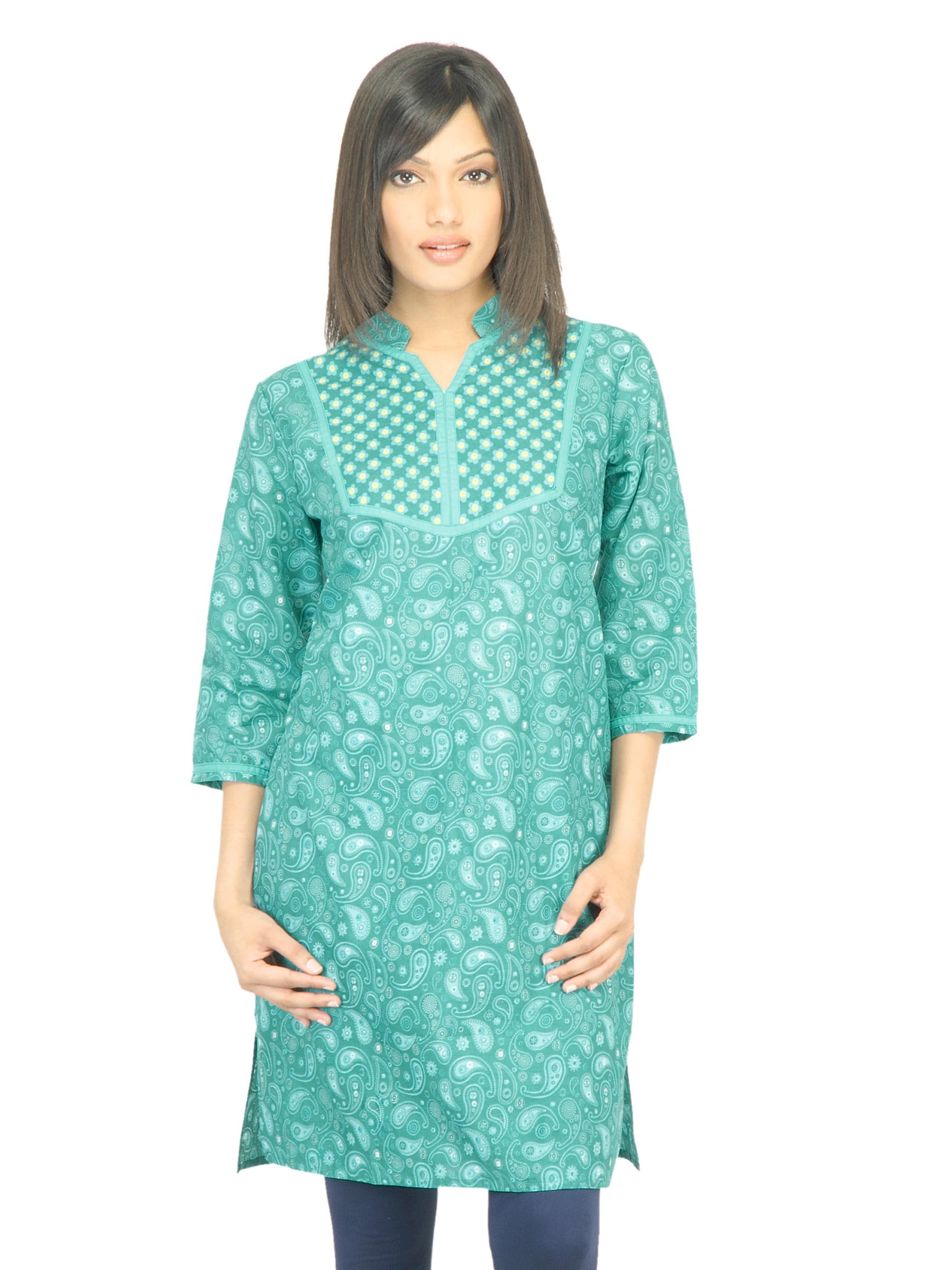 Vishudh Women Printed Green Kurta