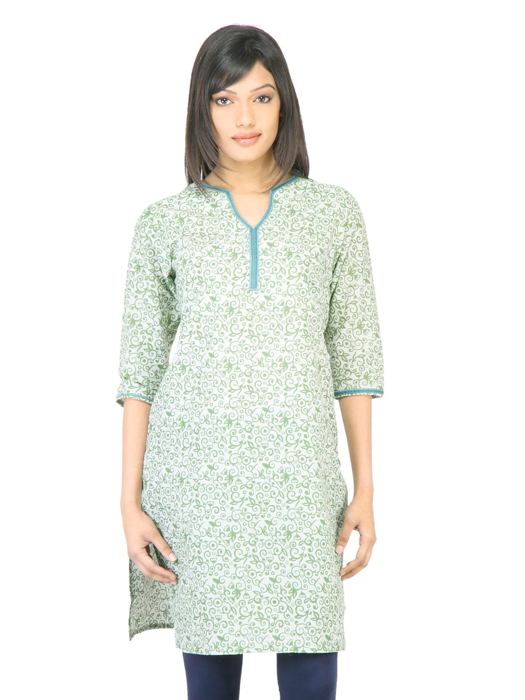 Vishudh Women Printed Green Kurta