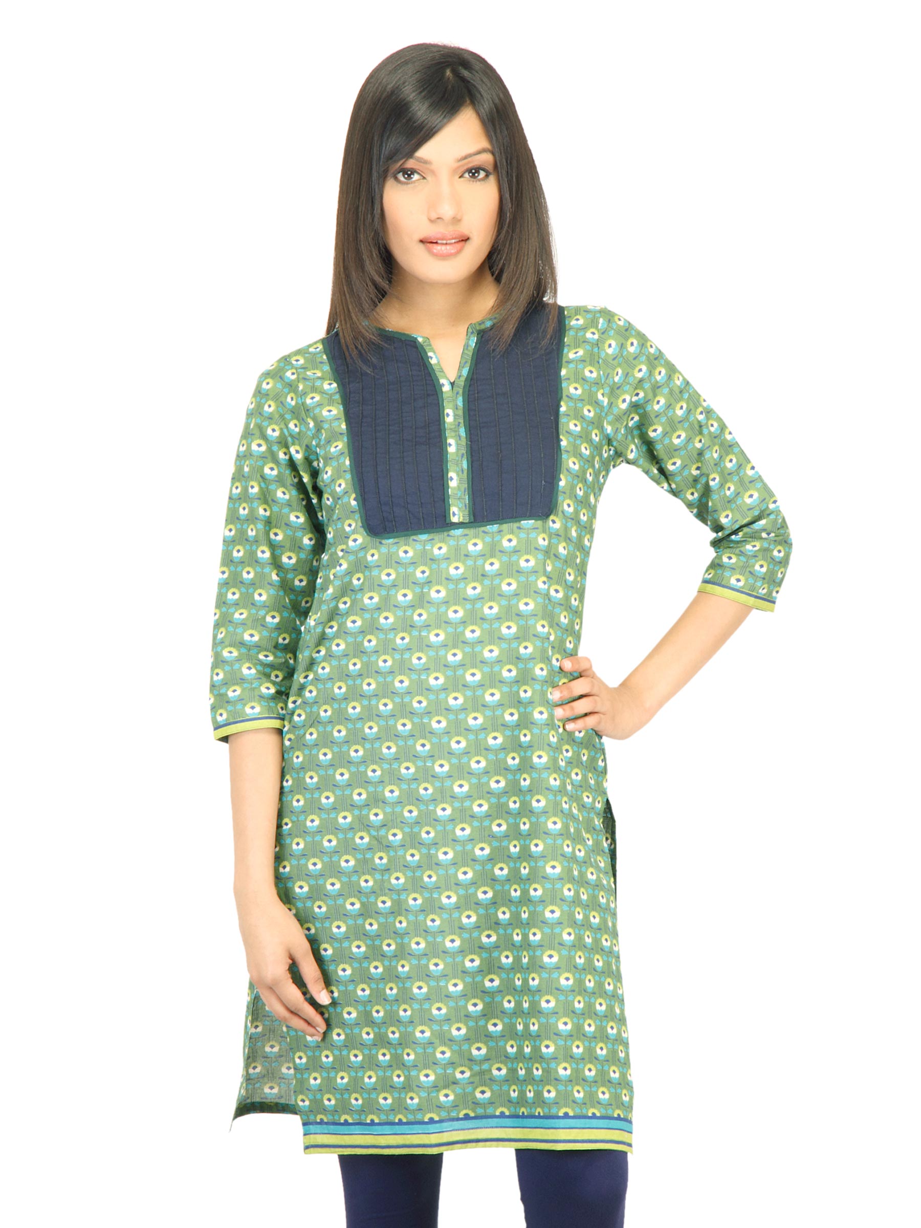 Vishudh Women Green Abstract Print Kurta