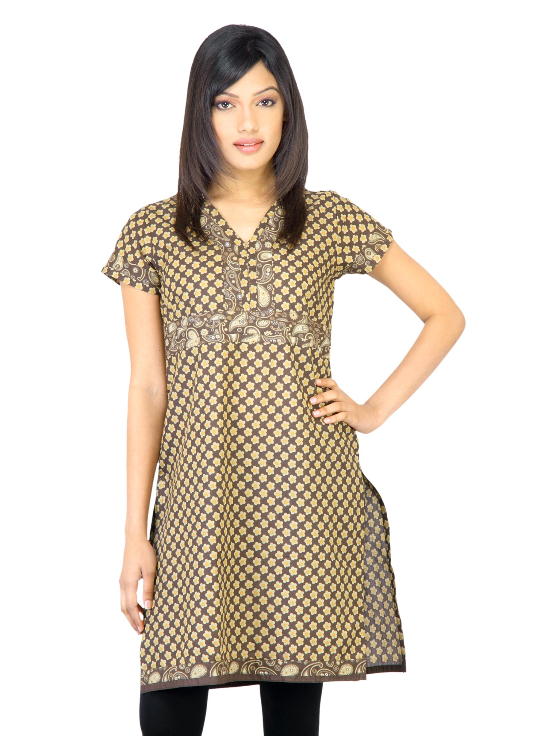 Vishudh Women Floral Print Brown Kurta