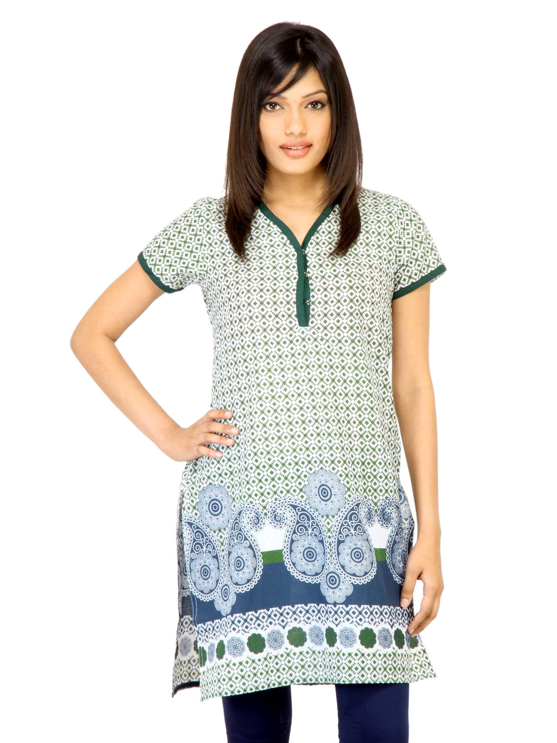 Vishudh Women Printed Green Kurta