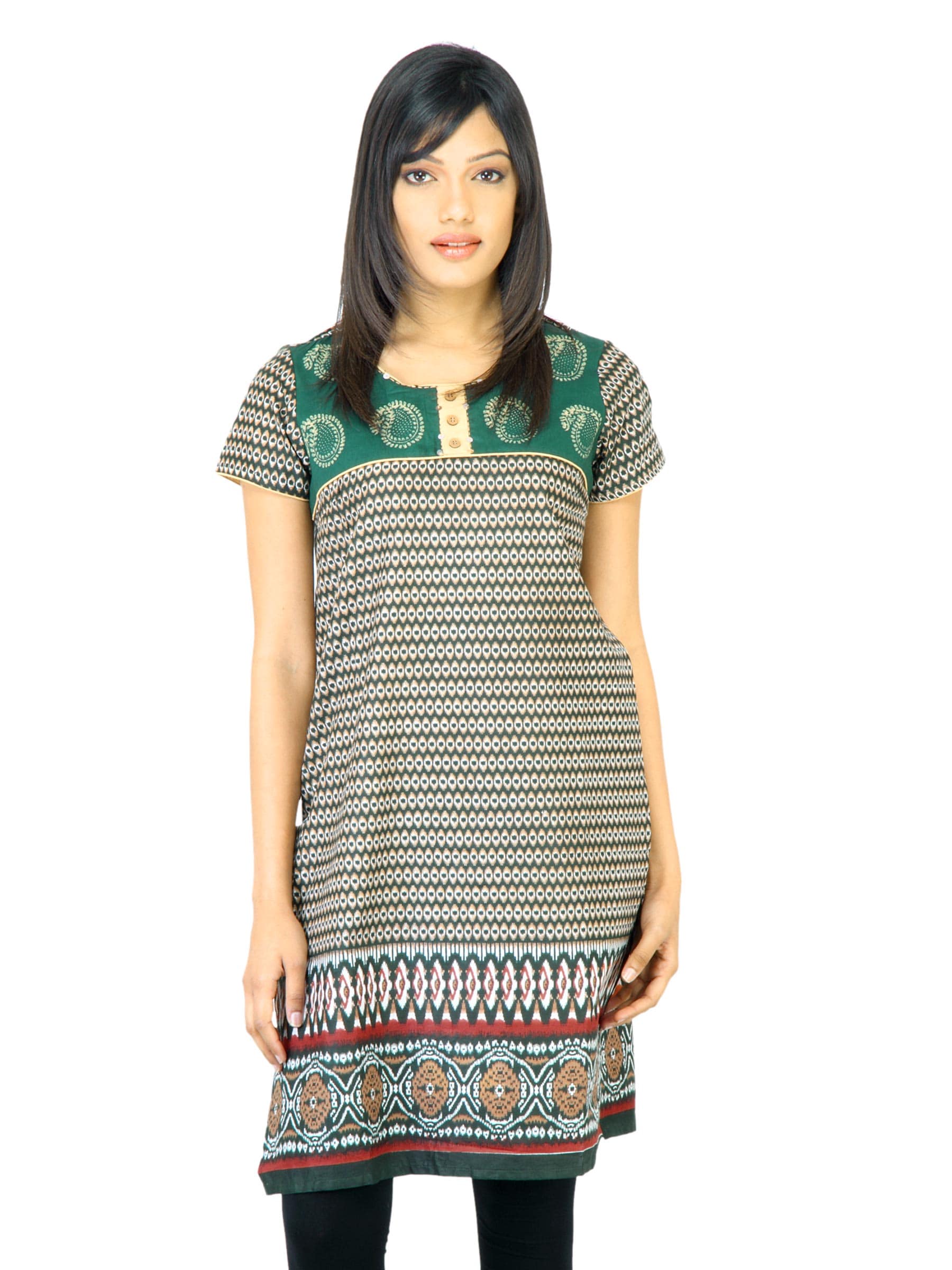 Vishudh Women Printed Green Kurta