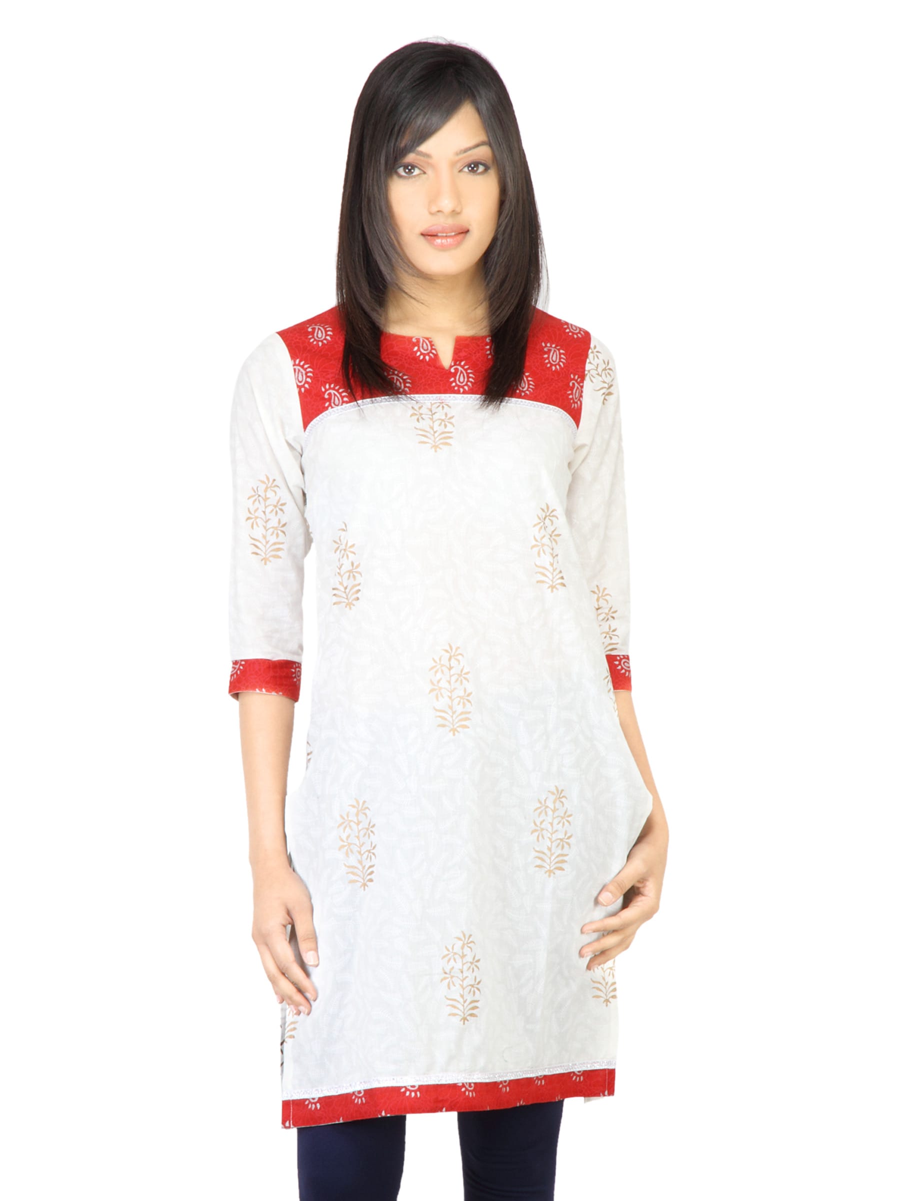 Vishudh Women Self Printed Off White Kurta