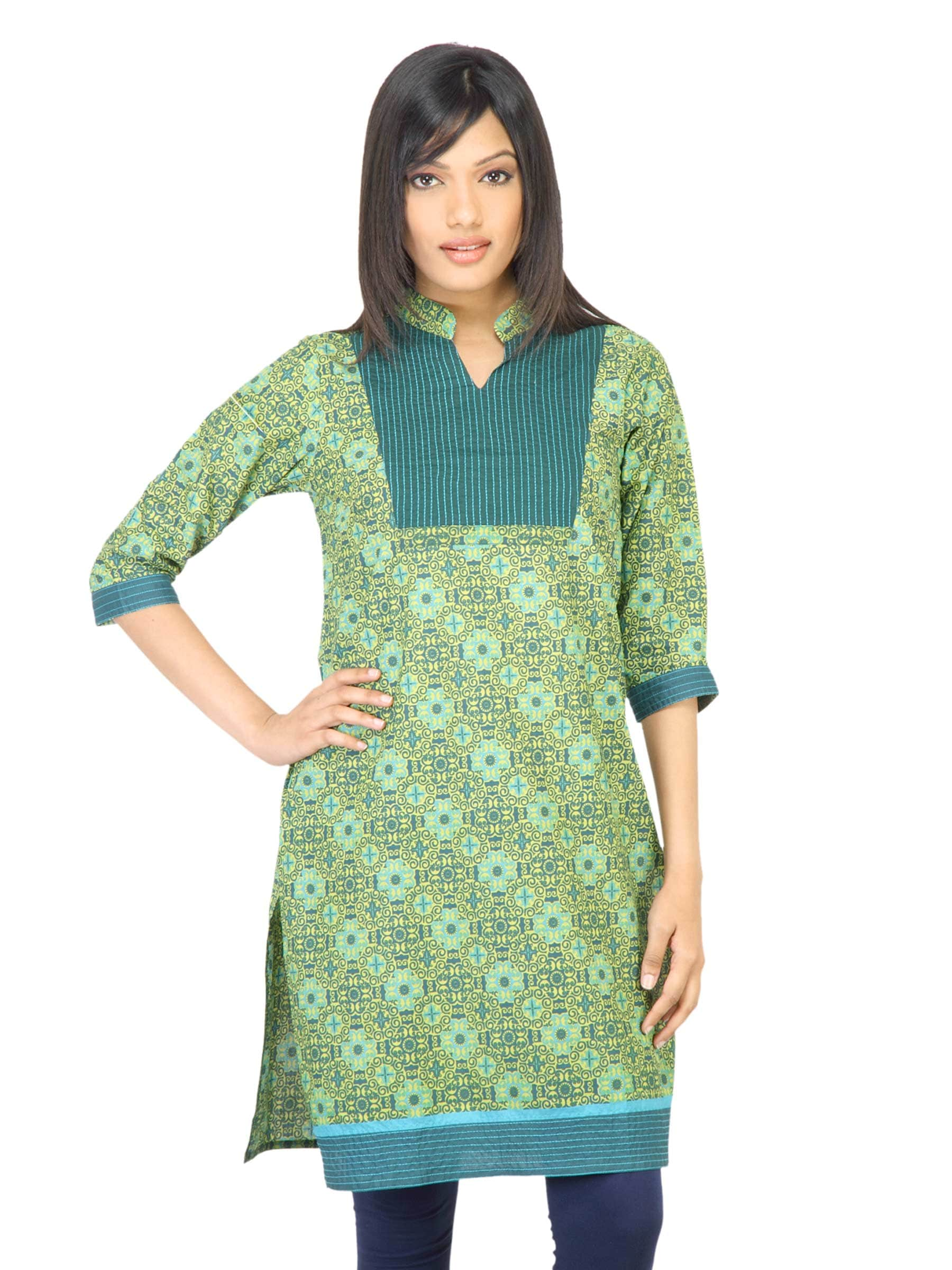 Vishudh Women Printed Green Kurta