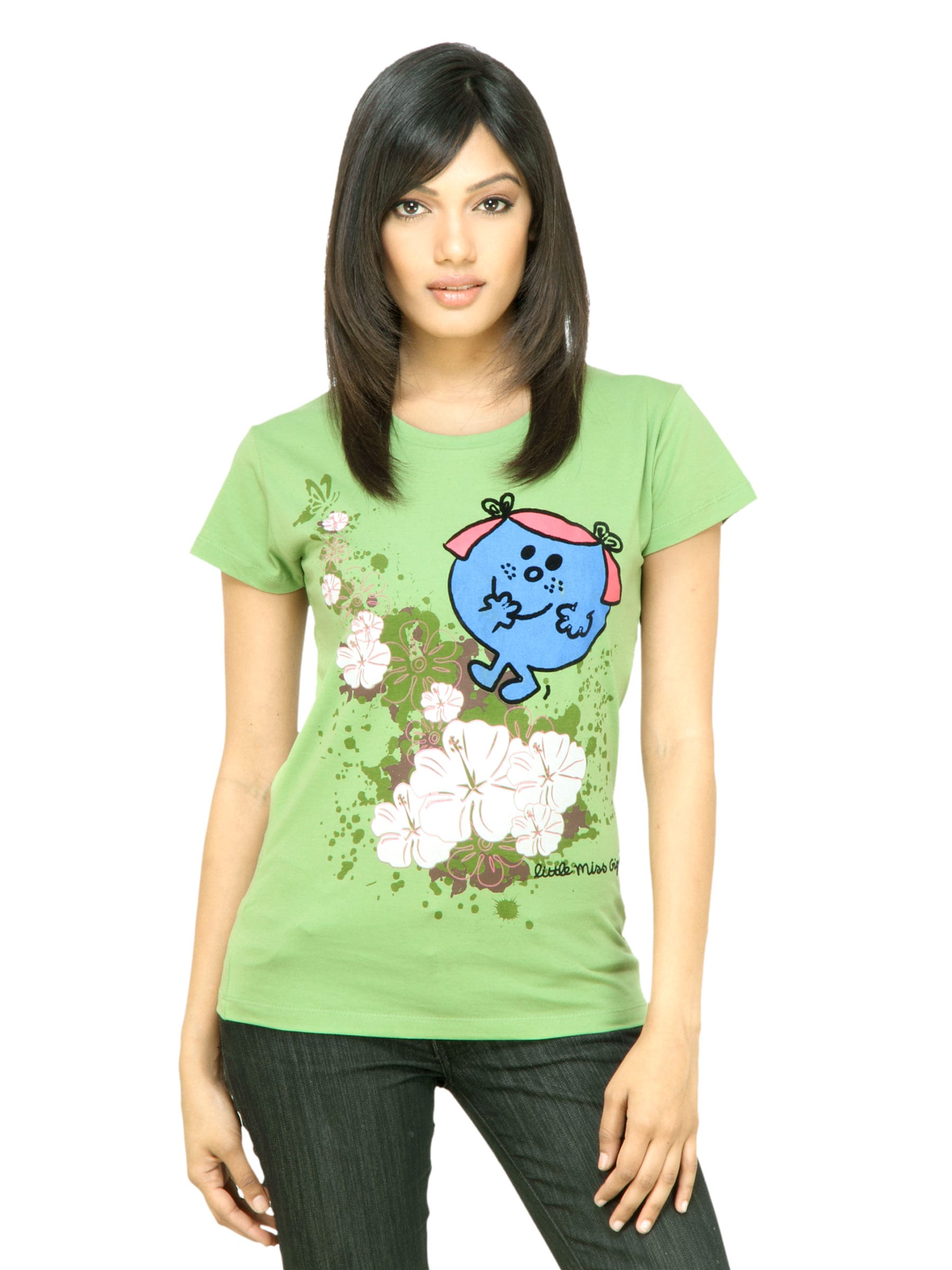 Little Miss Women Flower Green T-shirt