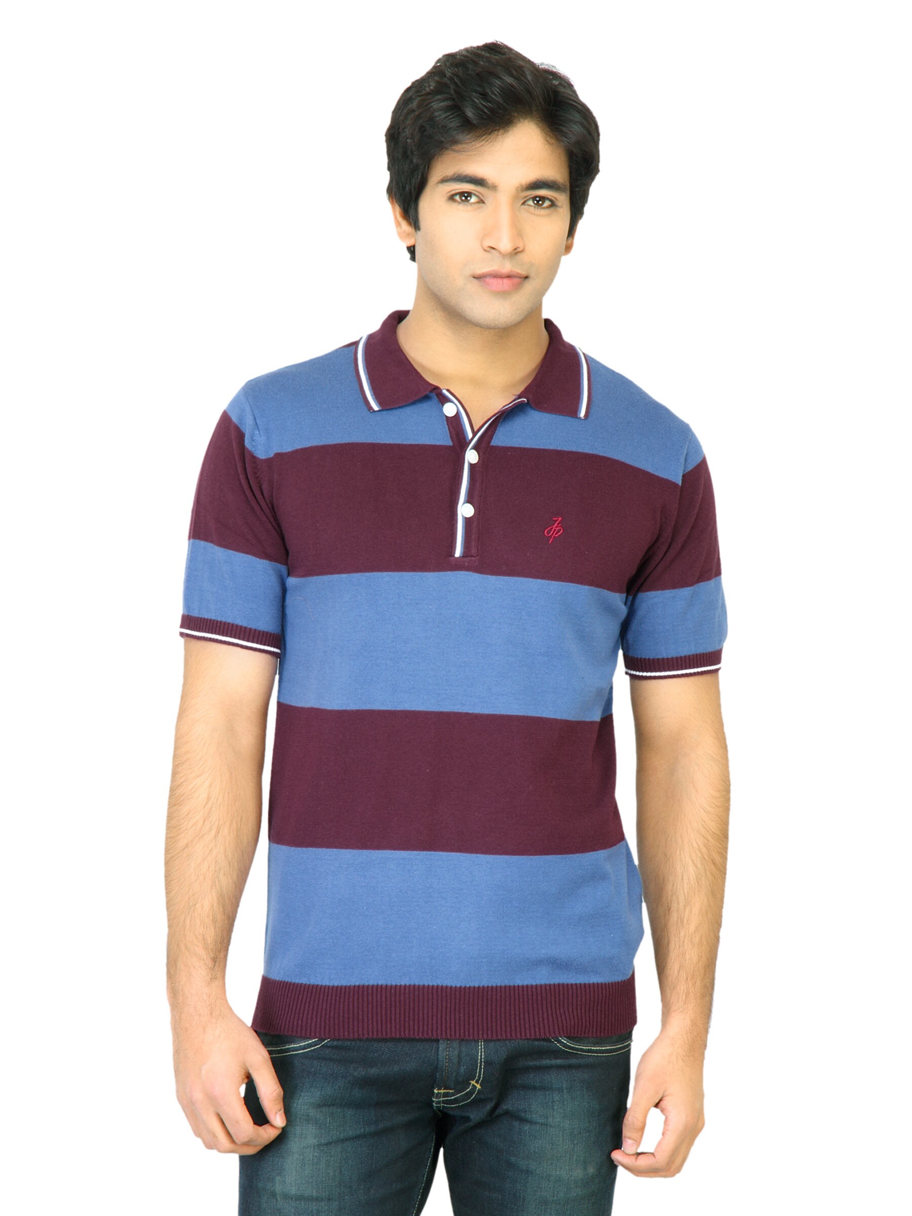 John Players Men Blue Striped Polo T-Shirt