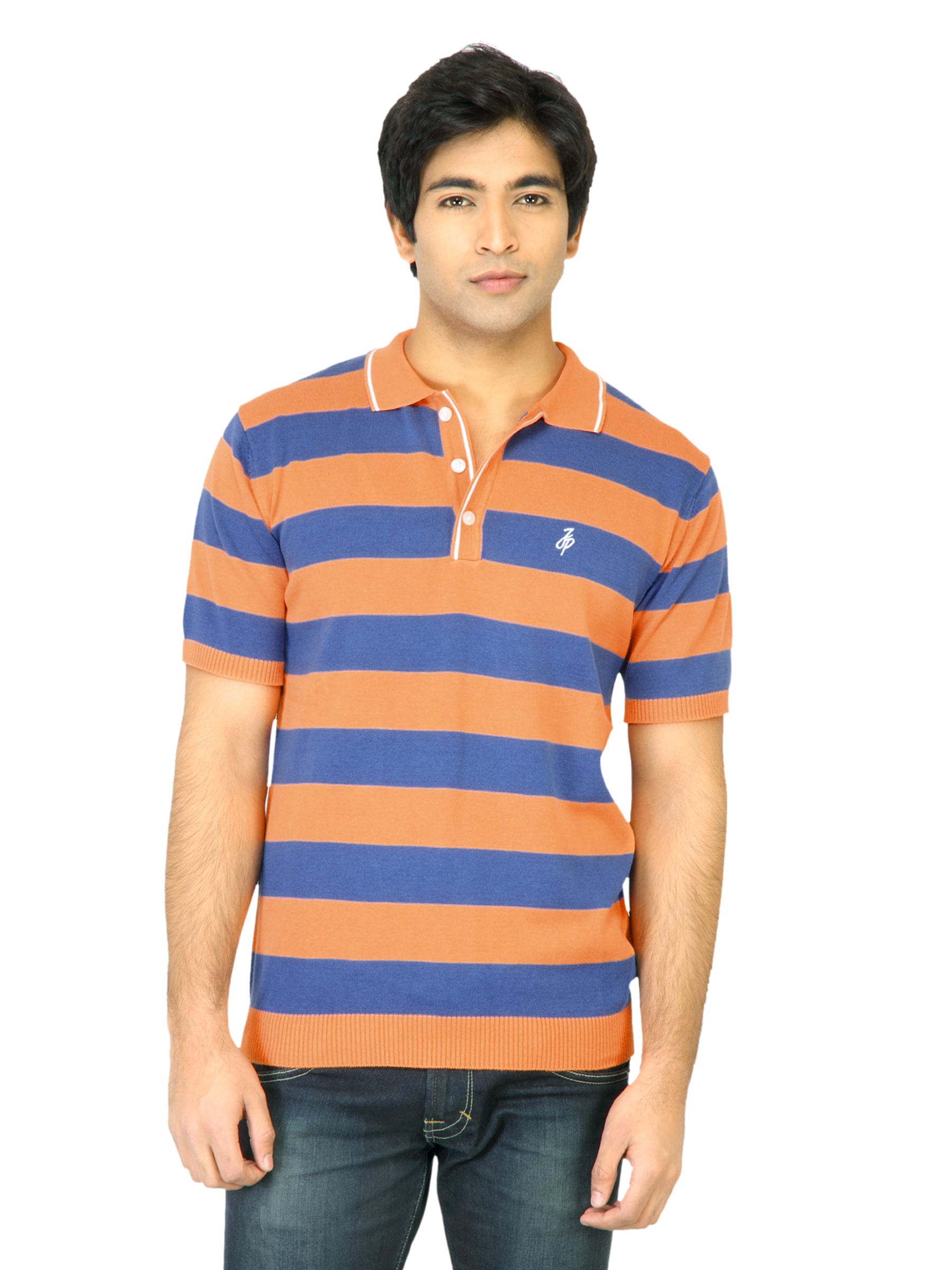 John Players Men Stripes Orange Polo T-Shirt