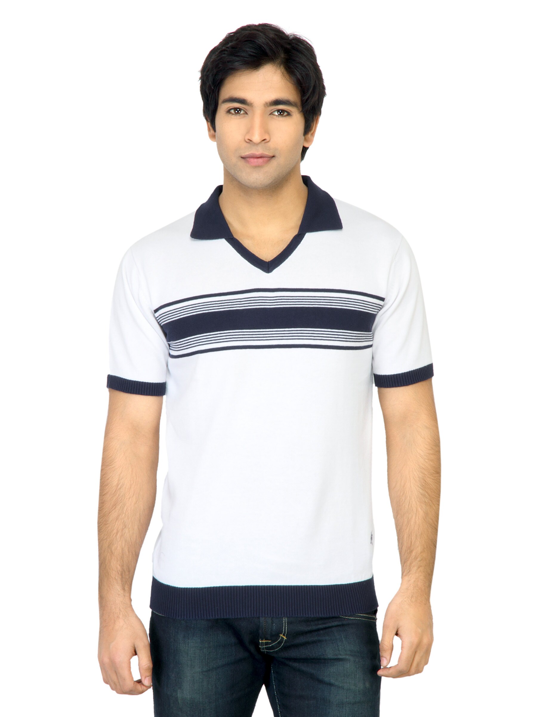 John Players Men Stripes White T-Shirt