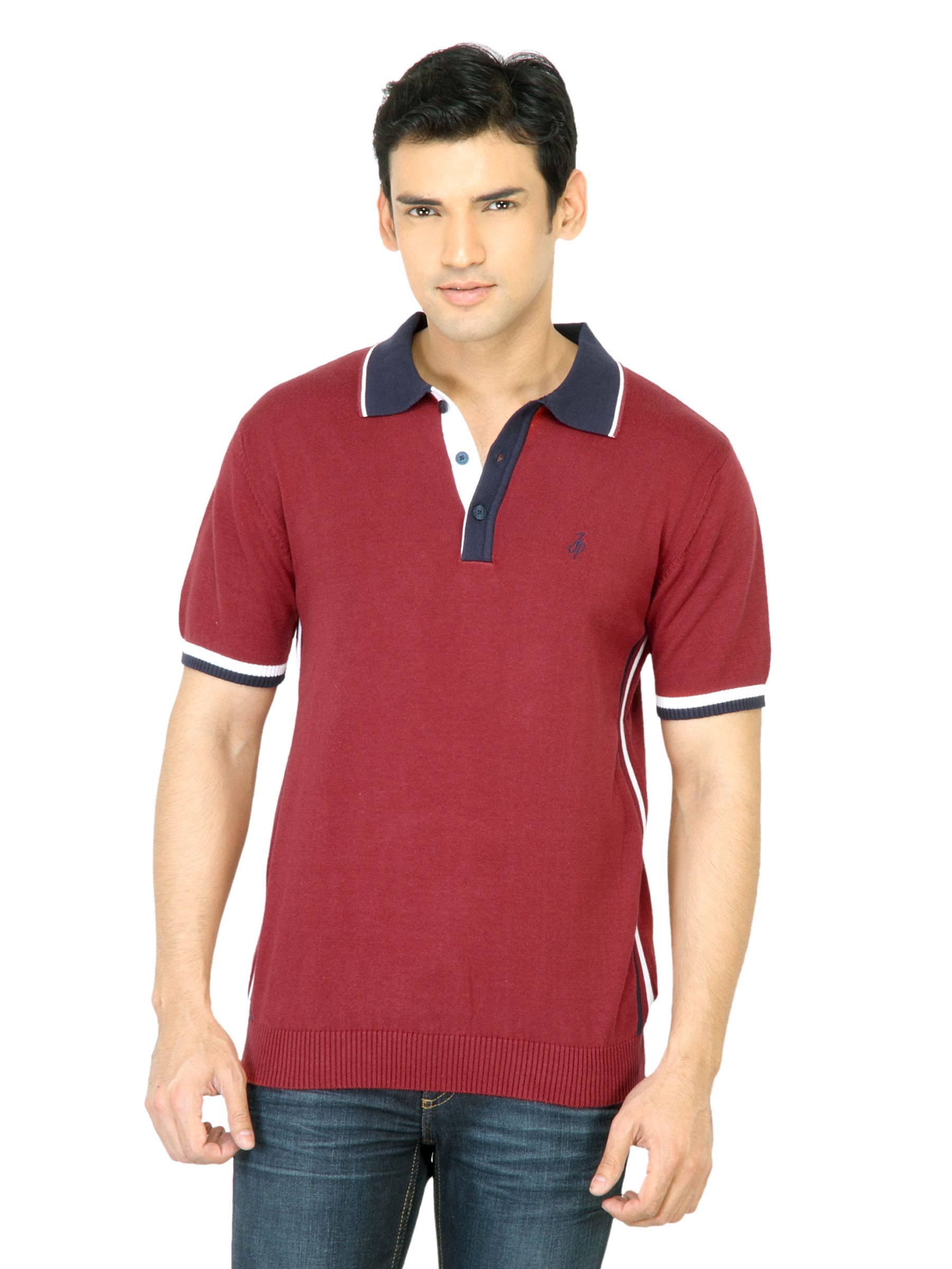 John Players Men Solid Maroon Polo T-Shirt