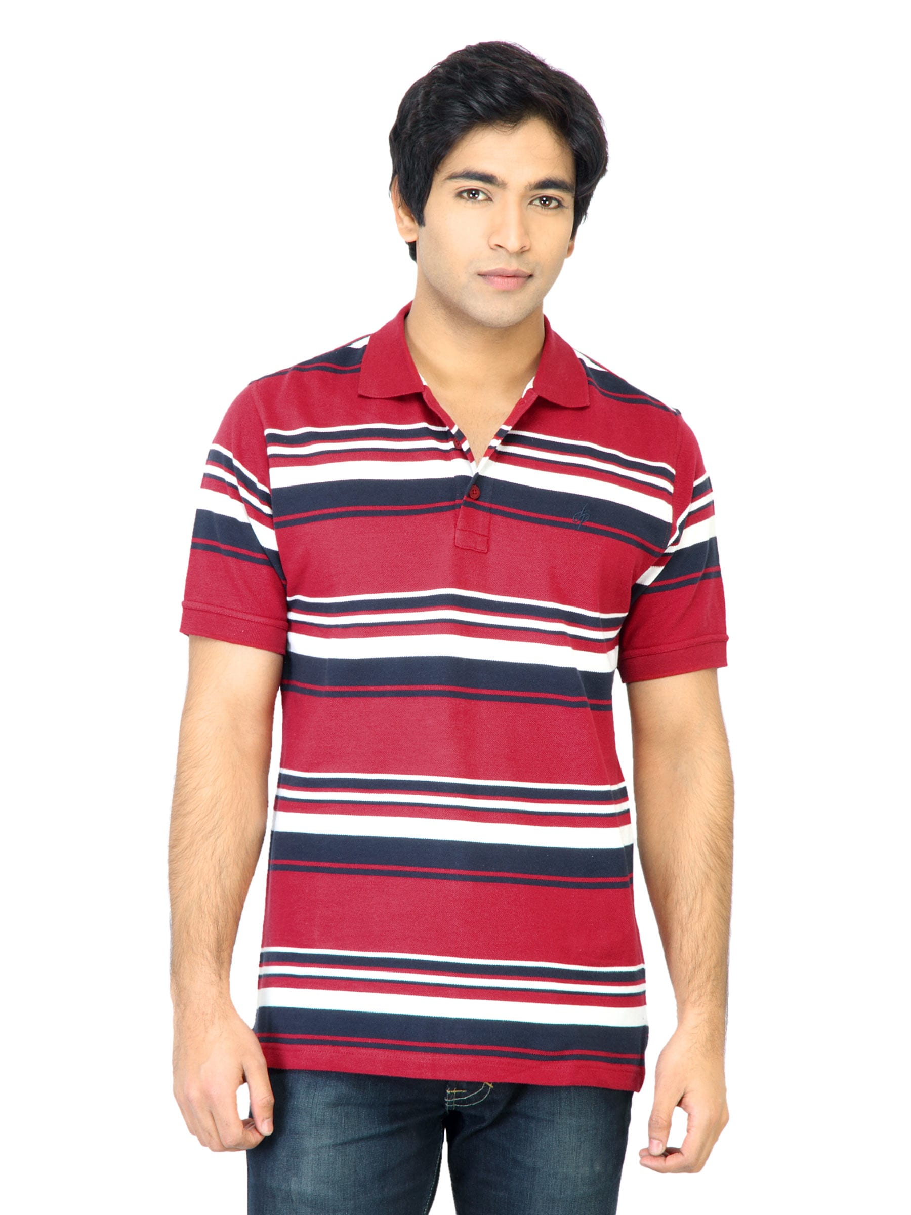 John Players Men Stripes Red Polo T-Shirt