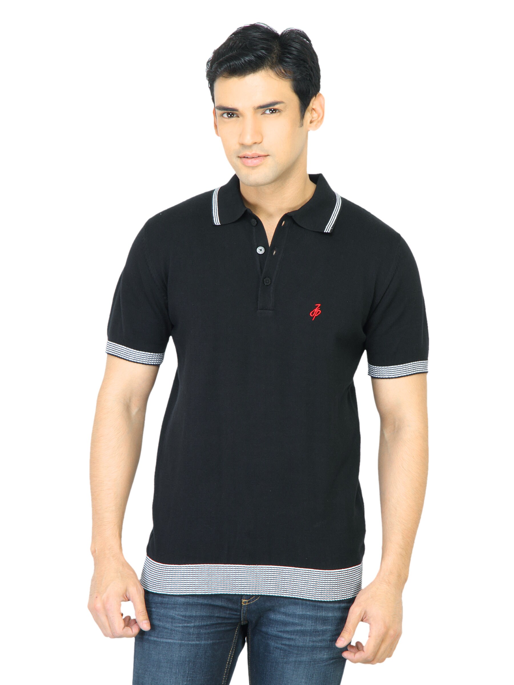 John Players Men Solid Black Polo T-Shirt