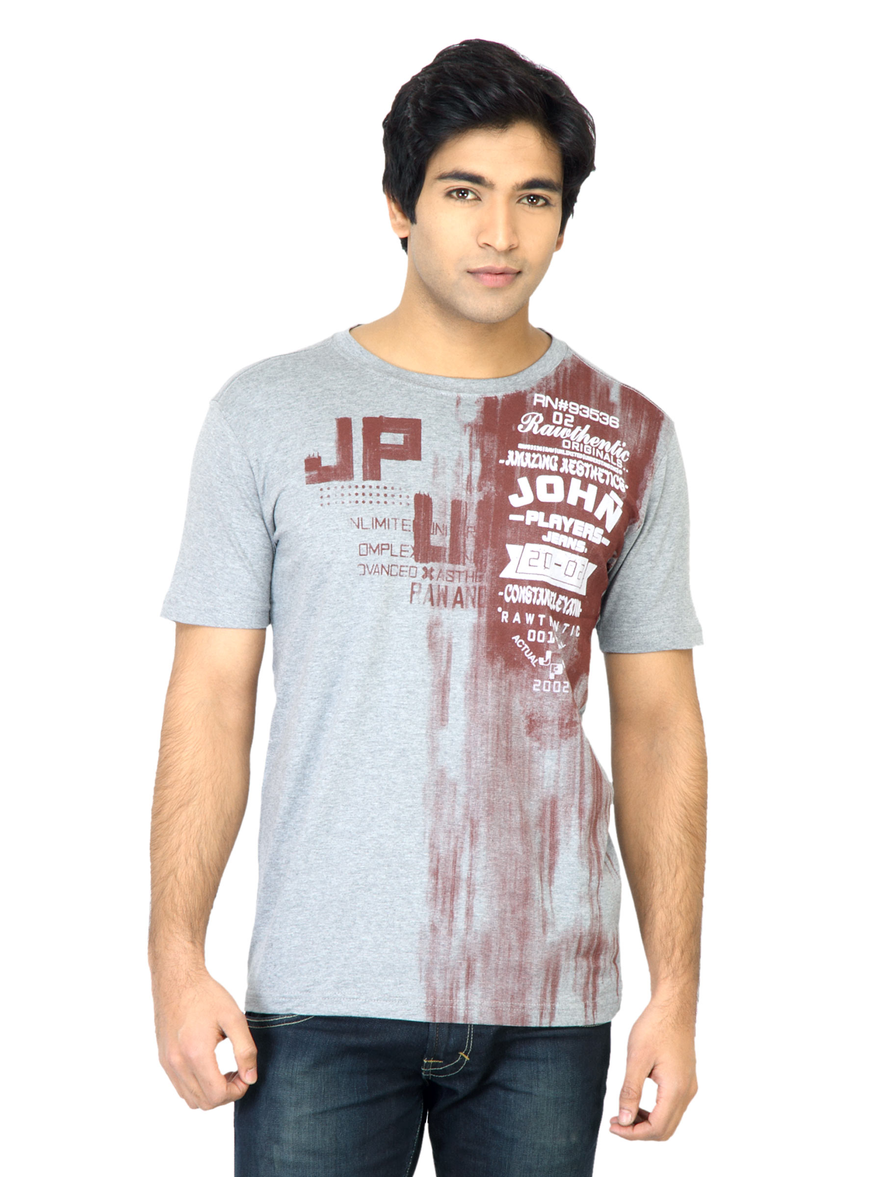 John Players Men Printed Grey T-Shirt