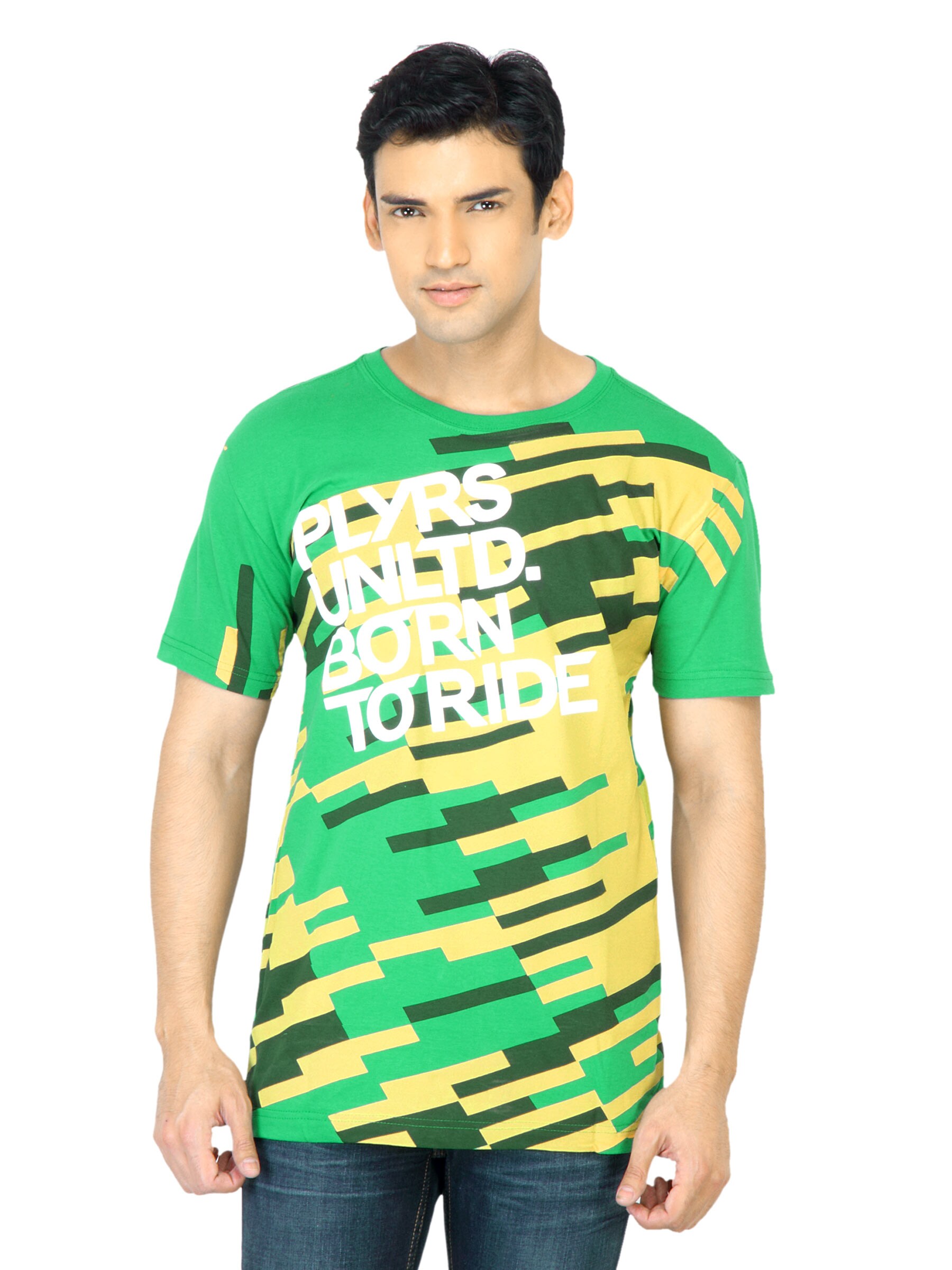 John Players Men Printed Green T-Shirt