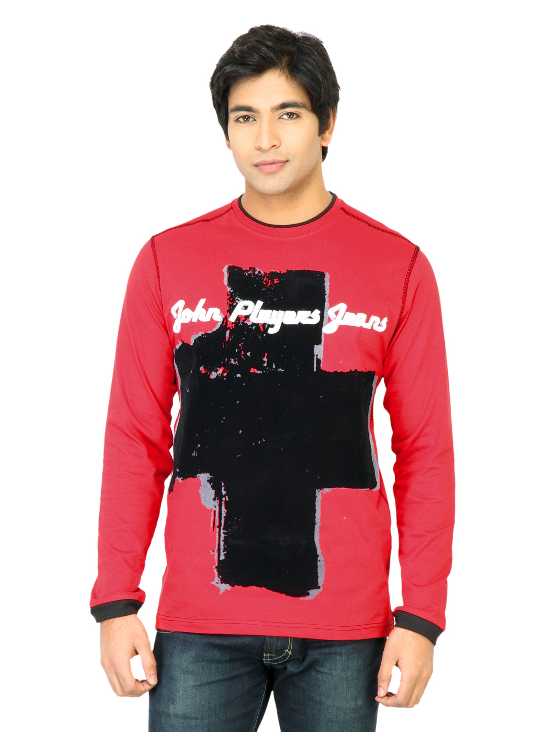 John Players Men Printed Red T-Shirt